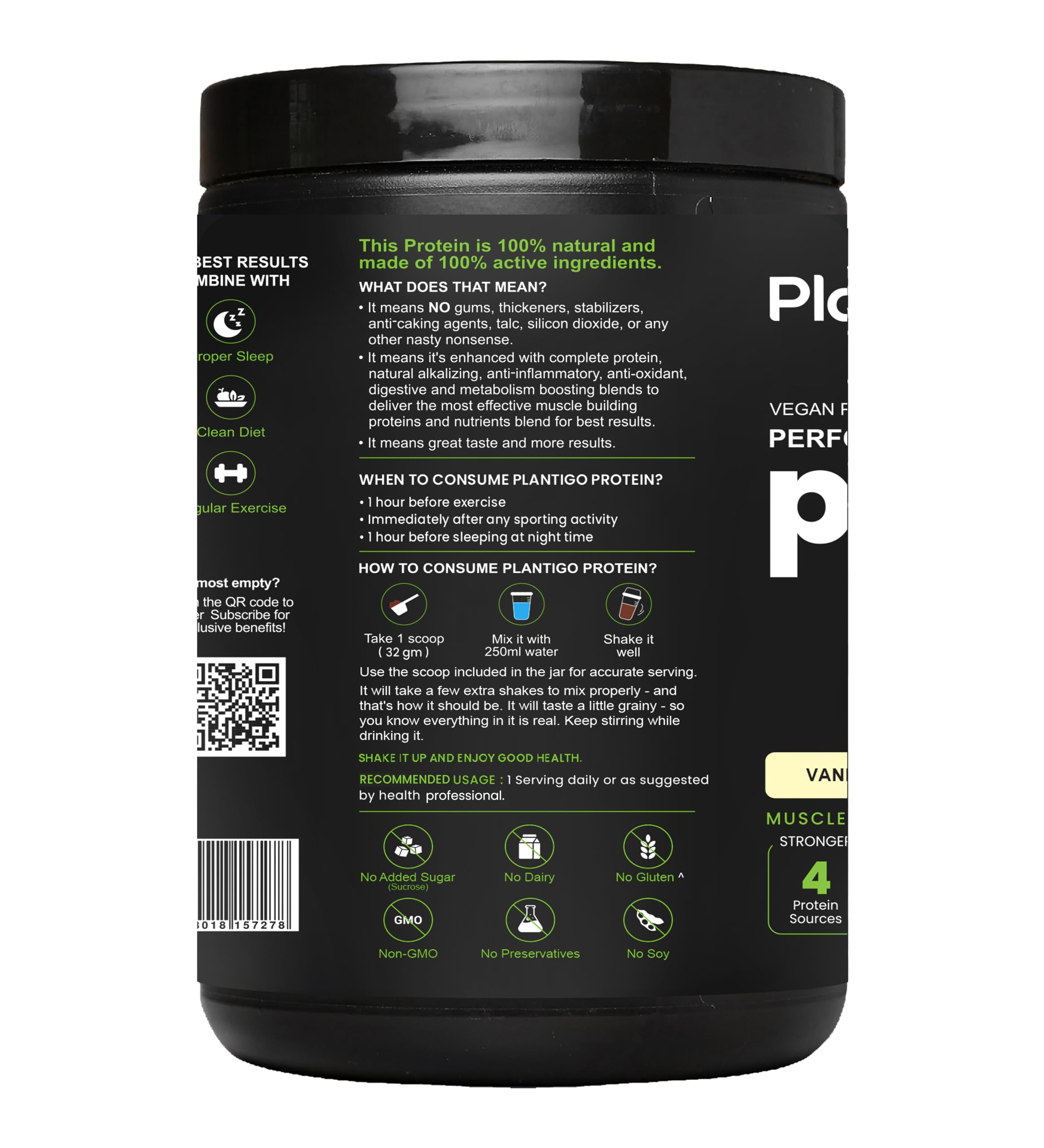Plantigo Vegan Pea Protein Powder - Vanilla Flavor, 1kg | 24g Protein, 4.4g BCAA, 2g Leucine | Fast Digesting, Sugar-Free, No Preservatives | Ideal for Smoothies, Baking & Post-Workout Recovery for Men & Women