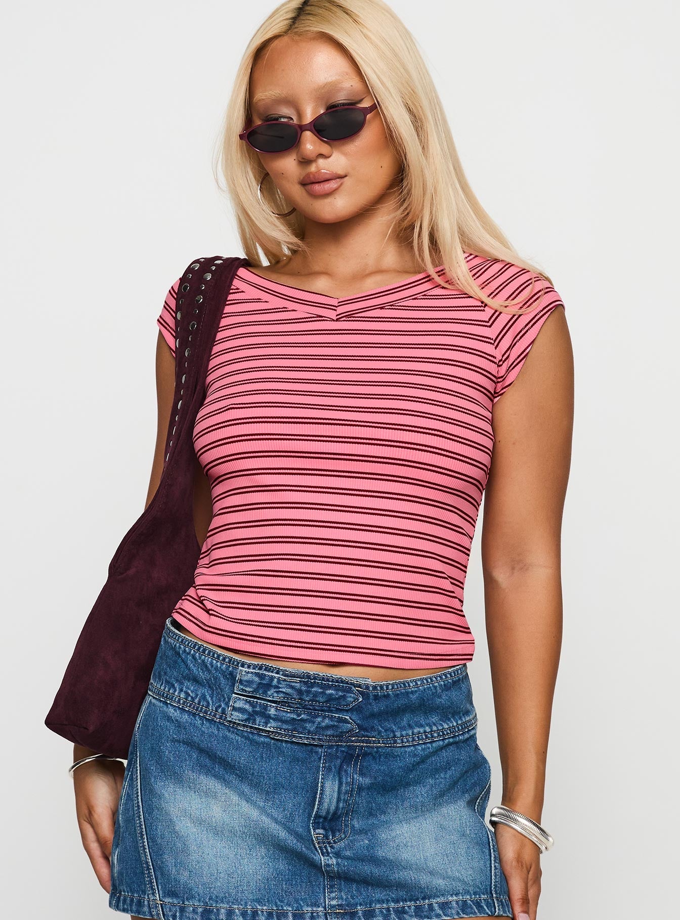 Both Still Young Women's V Neck T-Shirt in Red - Casual & Comfortable Top for Everyday Wear, Work, and Outings