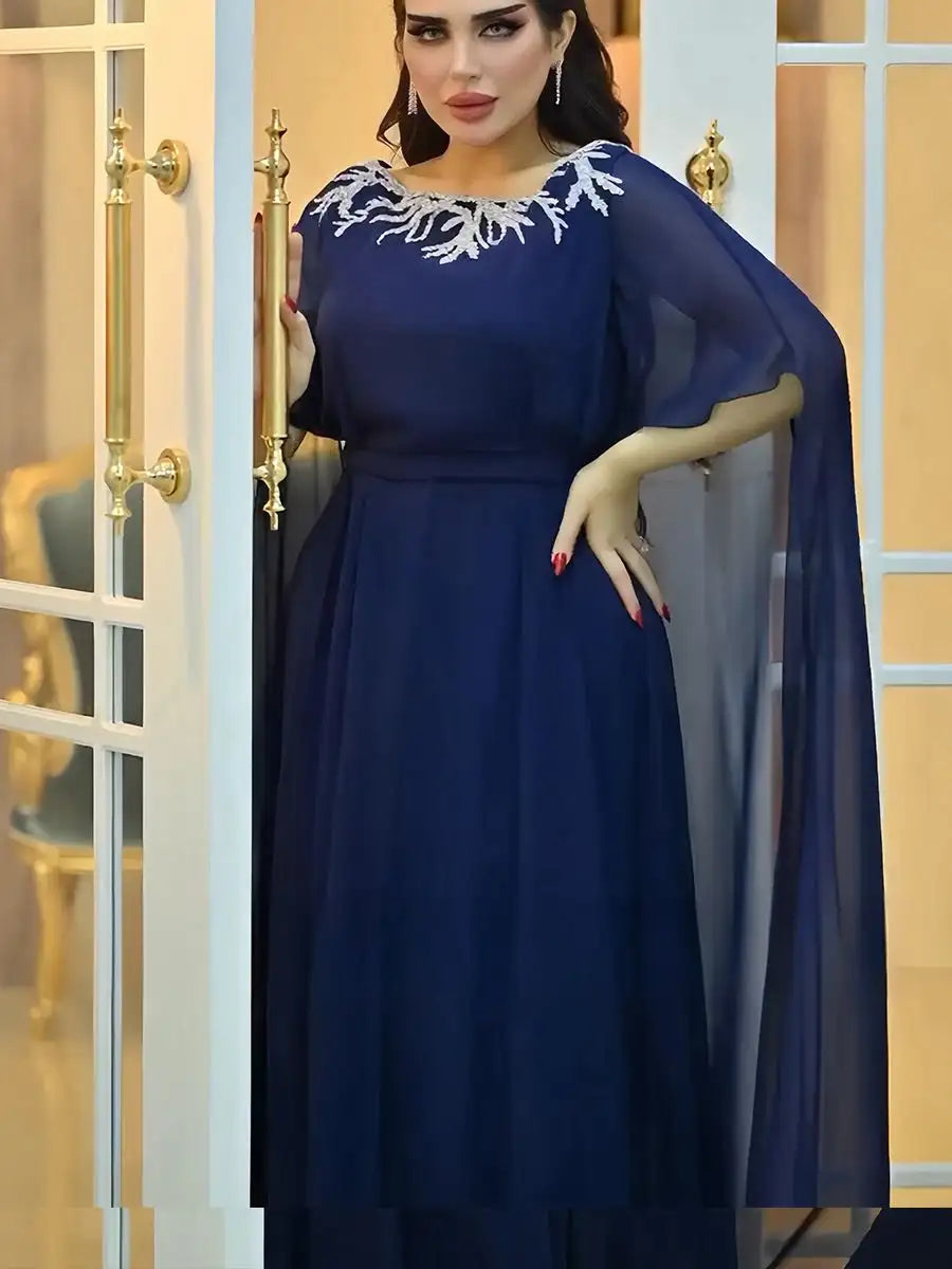 Elegant Eid Chiffon Dress for Muslim Women - Flowy Caftan Kaftan Dress for Special Occasions & Festivals | Perfect for Eid Celebrations, Weddings & Family Gatherings