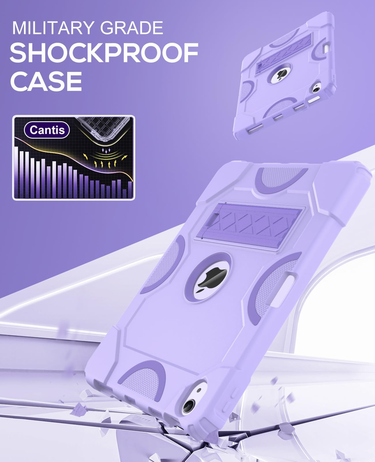 Premium Shockproof Rugged Case for iPad Air 11-inch (M3 2025/M2 2024) & 10.9-inch (5th/4th Gen 2022/2020) - Heavy Duty Protective Cover with Dual Layer Defense in Purple - Perfect for Outdoor Adventures, Construction Sites & Travel Protection