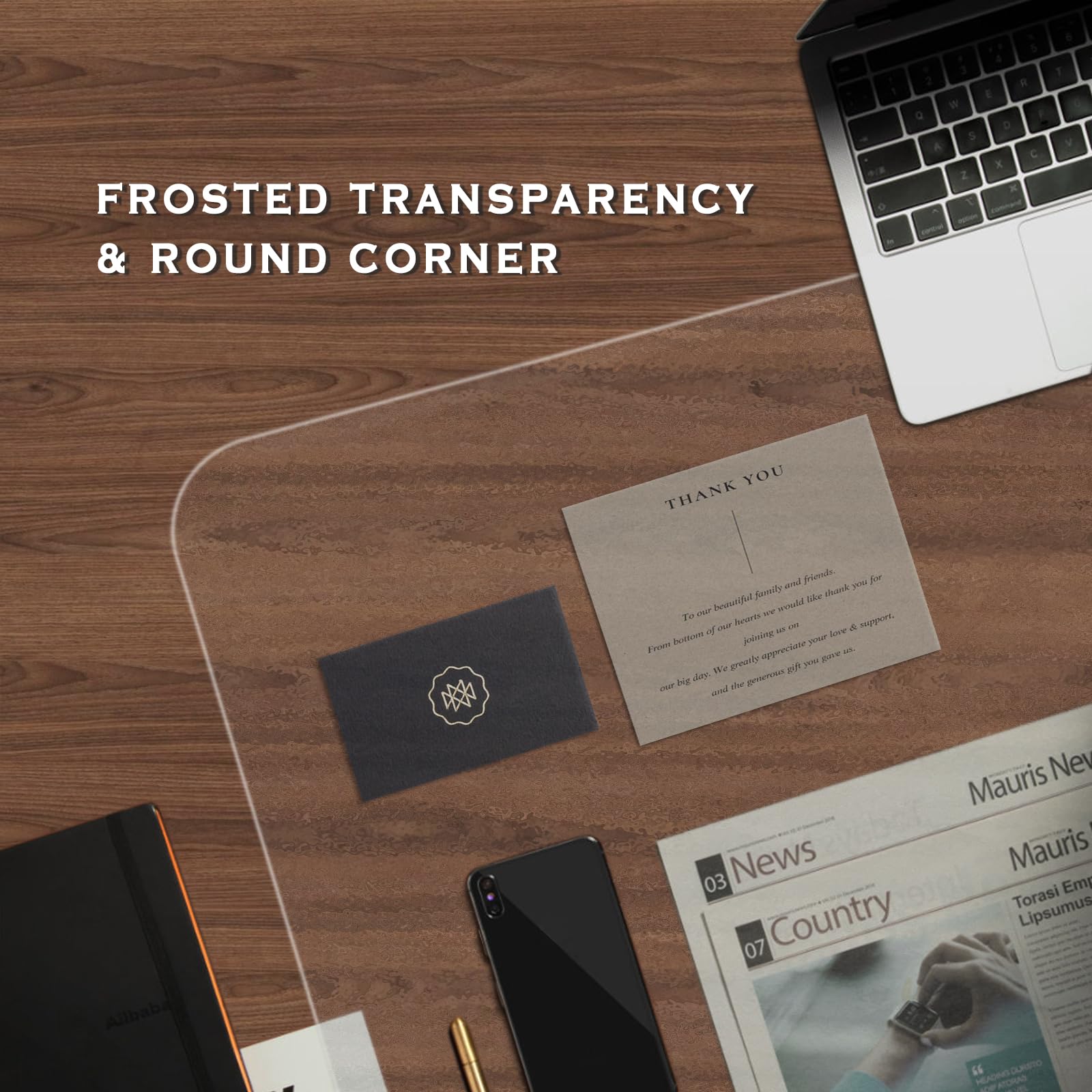 Frosted Clear Desk Mat 24x17 Inches - Non-Slip Office Desk Pad Protector for Home & Work - Waterproof & Heat-Resistant Table Mat for Writing, Keyboard, and Mouse Protection