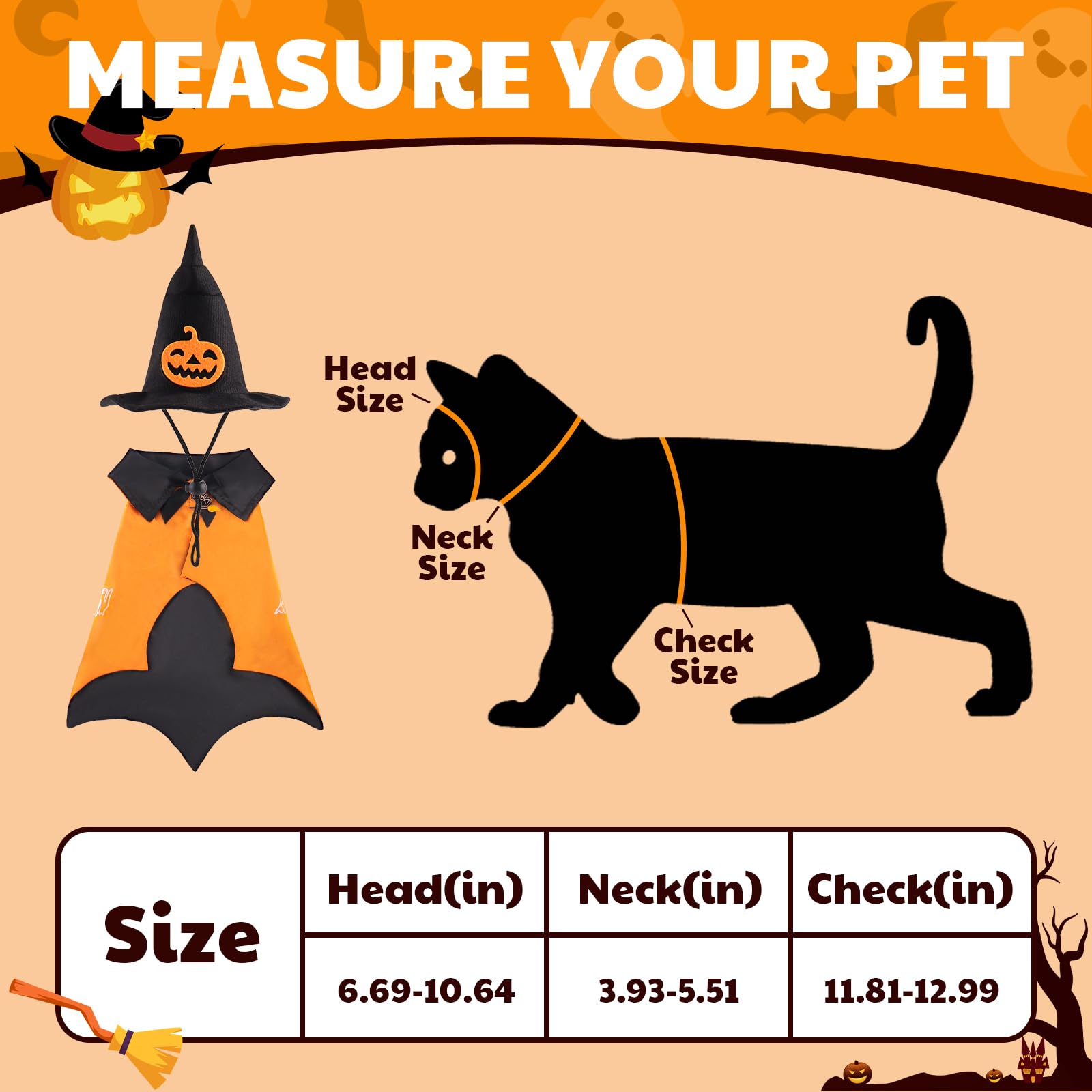 Wizard Cloak Cat Costume for Halloween - Cute Kitten Witch Hat & Cape Outfit for Role-Playing & Halloween Parties - Perfect for Dress-Up, Cosplay & Pet Photo Shoots
