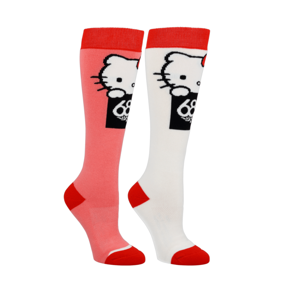 686 x Hello Kitty Women's Thermal Snow Socks 2 Pack - Red & White for Skiing, Snowboarding & Winter Outdoor Activities