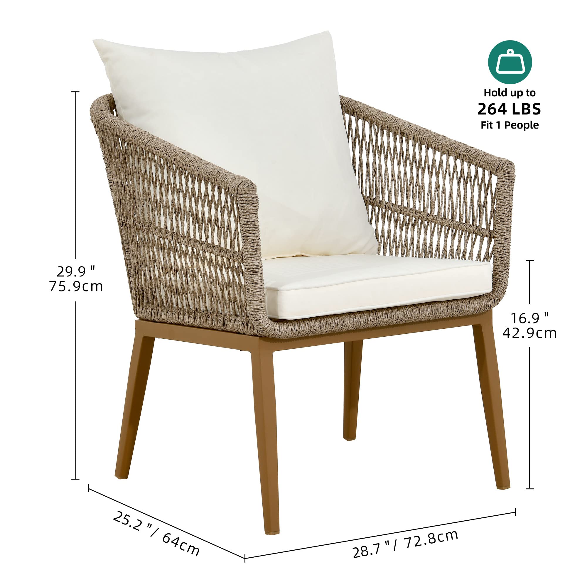 YITAHOME Outdoor Dining Single Sofa Chair - Indoor/Outdoor Wicker Bistro Chair with PE Rattan - Patio, Backyard, Poolside & Balcony Armchair Seating - Tan - Perfect for Relaxing, Entertaining & Outdoor Dining