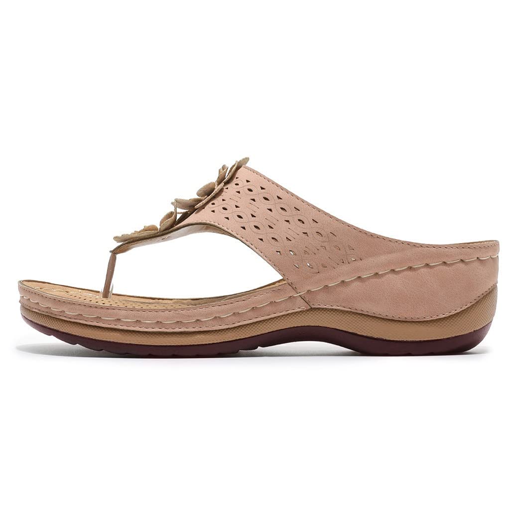 Women's Floral Wedge Flip Flops - Comfortable Outdoor Casual Sandals for Summer Beach, Pool, and Vacation Wear