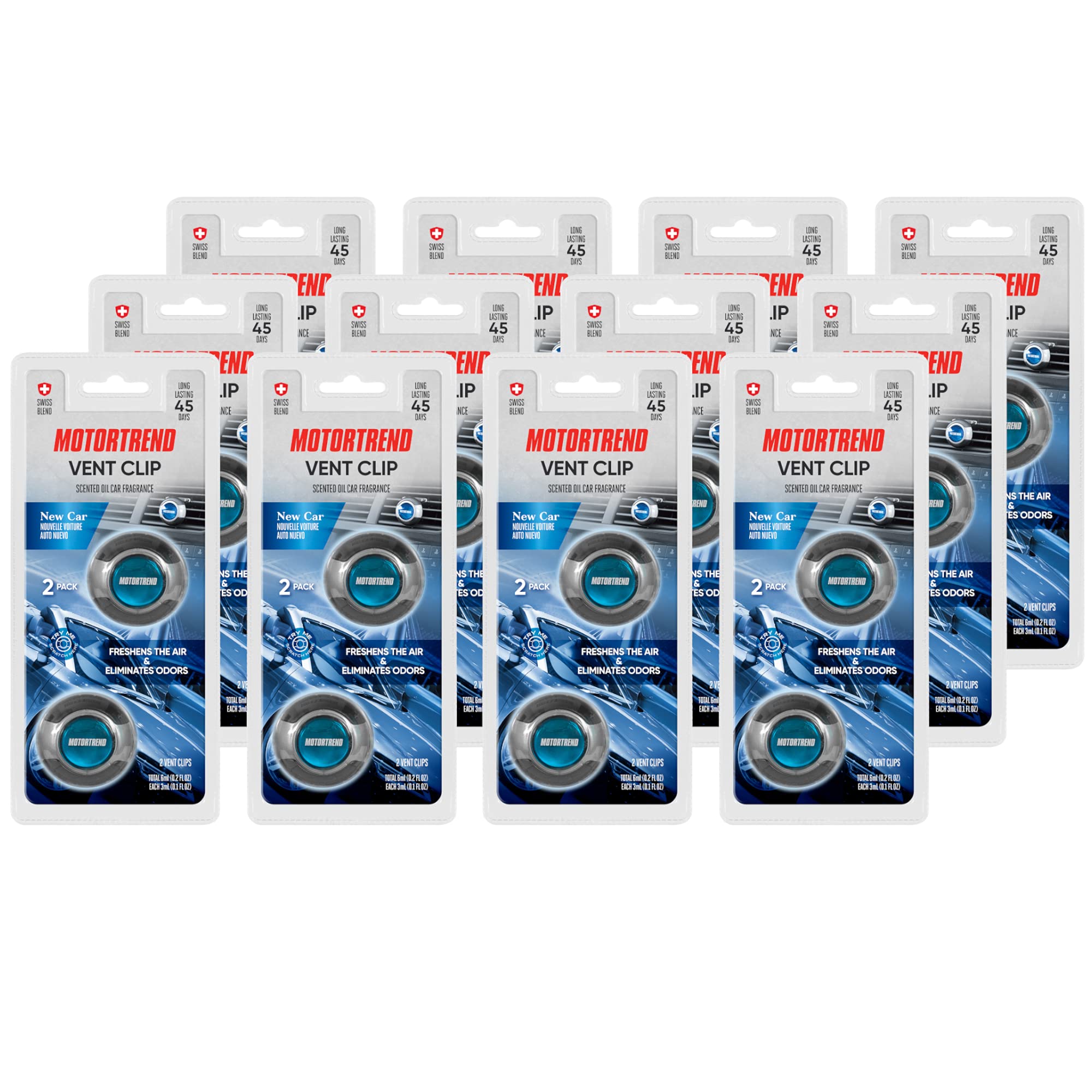 Motor Trend AF-302 (24 Count) Car Air Freshener Vent Clips - Long Lasting Odor Eliminator for Car, Truck, Van & SUV | Scented Oil Diffuser with New Car Fragrance | Ideal for Home, Office & Travel Use