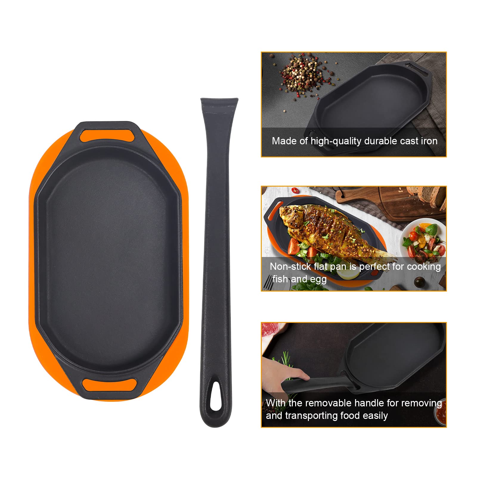 Cast Iron Sizzler Plates for Pizza Oven - Heavy Duty Grizzler Pan with Silicone Mat & Lifting Handle - Perfect for Outdoor/Indoor Pizza Ovens, Camping, BBQ Grilling & Kitchen Use - Ideal for Cooking Steaks, Burgers, Pancakes & More