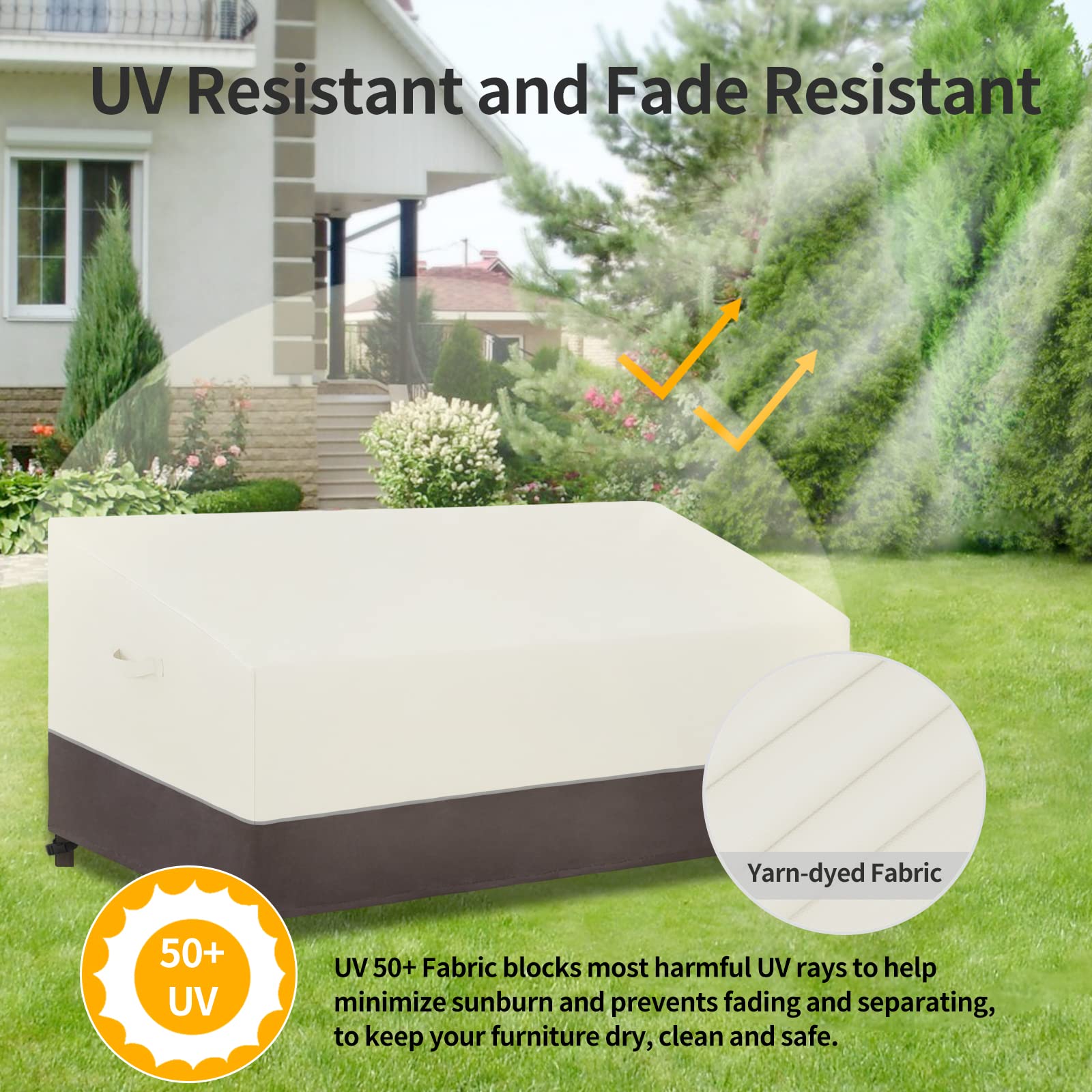 UV Resistant Waterproof Outdoor Sofa Cover for 3-Seater Patio Furniture - Bicolor Beige/Brown Bench Cover with Reflective Hemming (88