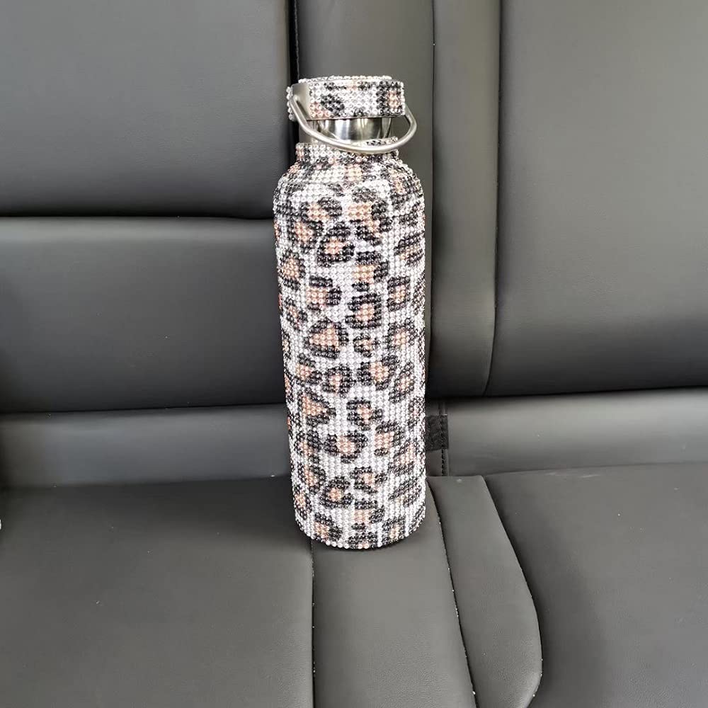 Sparkling Rhinestone Insulated Water Bottle - Bling Diamond Stainless Steel Double Wall Vacuum Thermos with Chain - 750ML Leakproof Travel Tumbler for Women, Gym, Office & Outdoor Activities