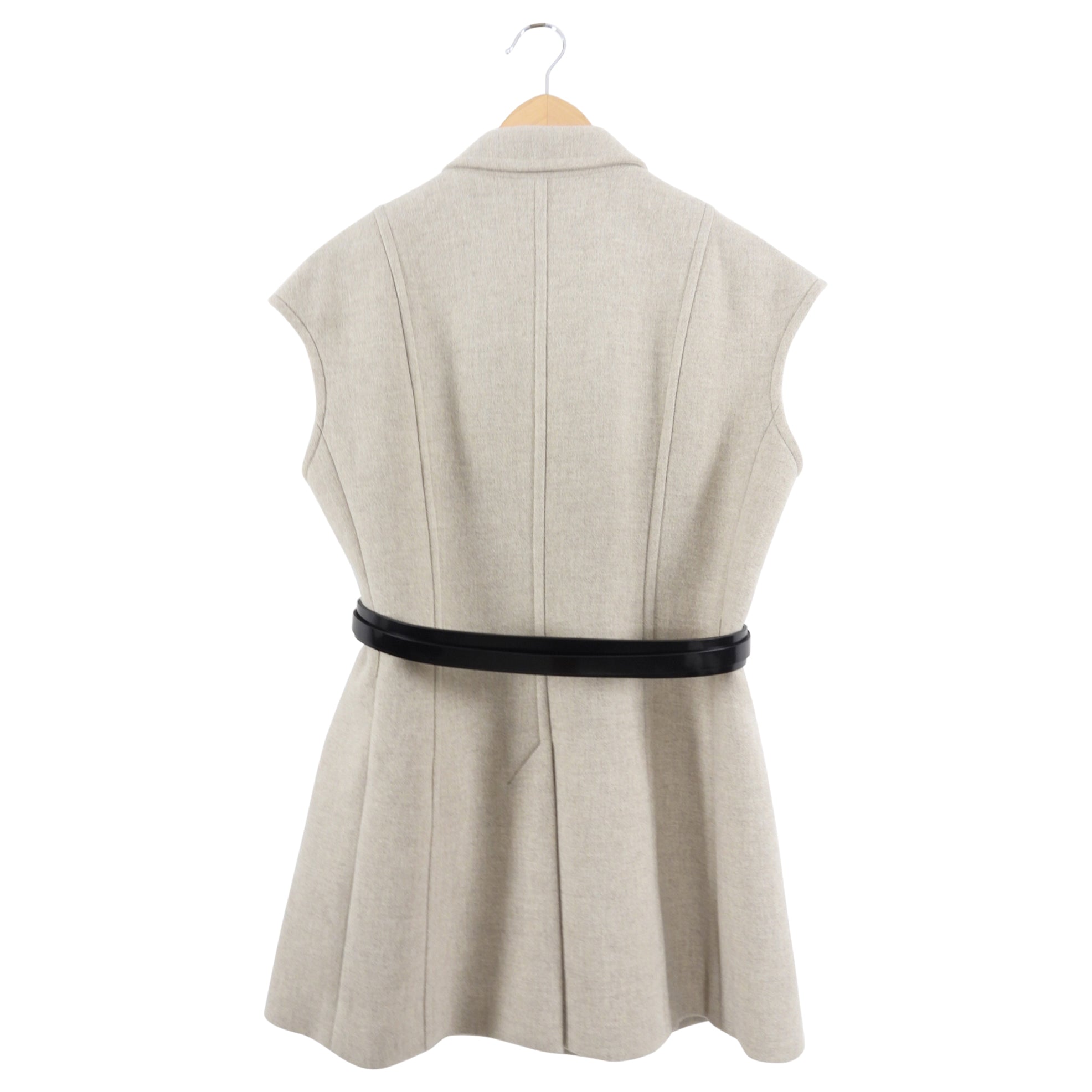 Christian Dior Beige & Black Leather Belted Sleeveless Vest Jacket Women's Size FR40 (US 8) - Perfect for Office Wear & Evening Outfits