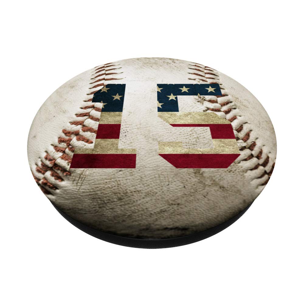 USA Flag Baseball Number 15 Phone Stand - Swappable PopGrip for iPhone, Samsung & Tablets | Perfect for Baseball Fans, Patriotic Decor & Phone Support