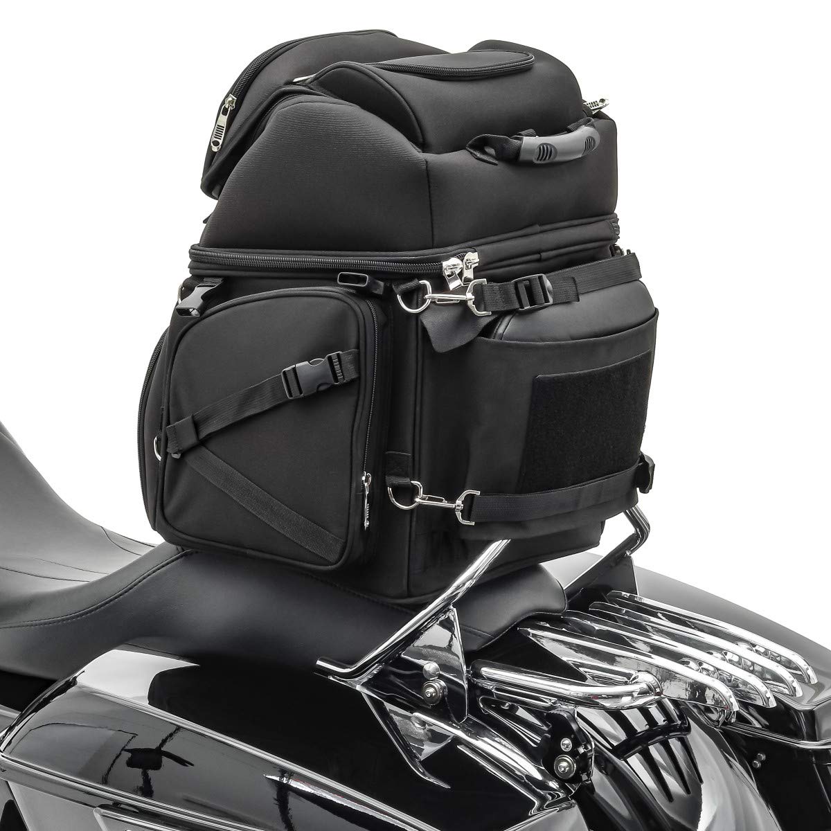 Leather Motorcycle Sissy Bar Bag - Waterproof Rear Seat Storage for Harley, Honda, Yamaha - Perfect for Road Trips & Daily Commuting