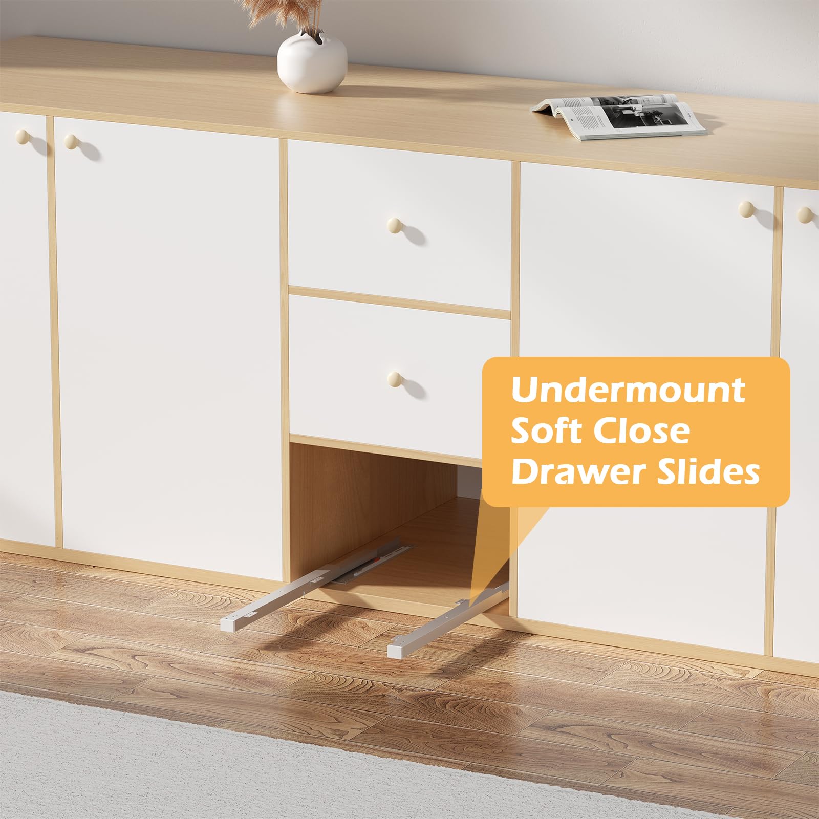 Undermount Drawer Slides - Soft Close Full Extension Bottom Mount Pull Out Shelf Sliders for Kitchen Cabinets Without Side Panels | Perfect for DIY Cabinet Upgrades & Home Organization