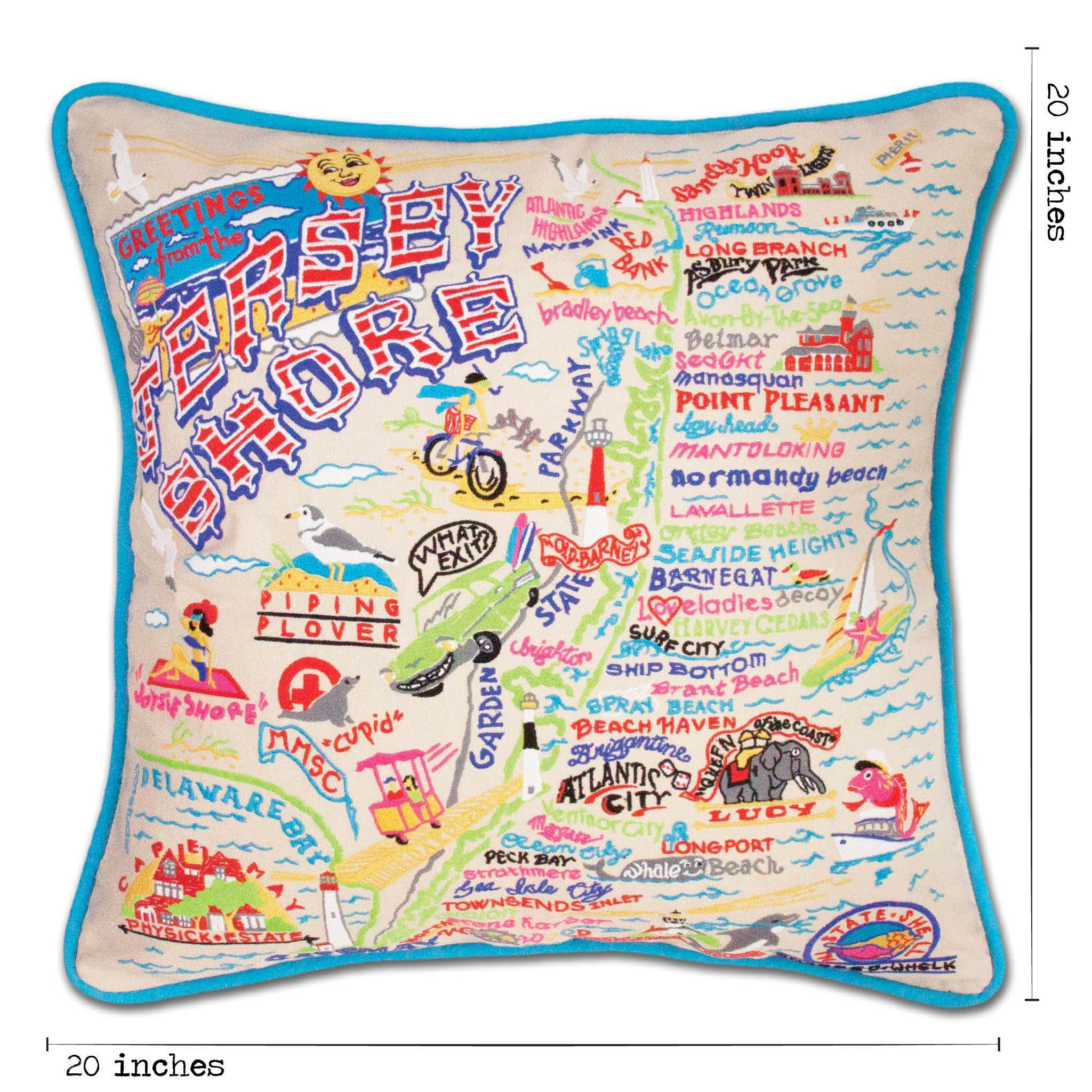 Jersey Shore Embroidered Decorative Throw Pillow for Couch & Bed - Coastal Home Decor Accent - Perfect for Living Room, Bedroom, or Beach House Styling