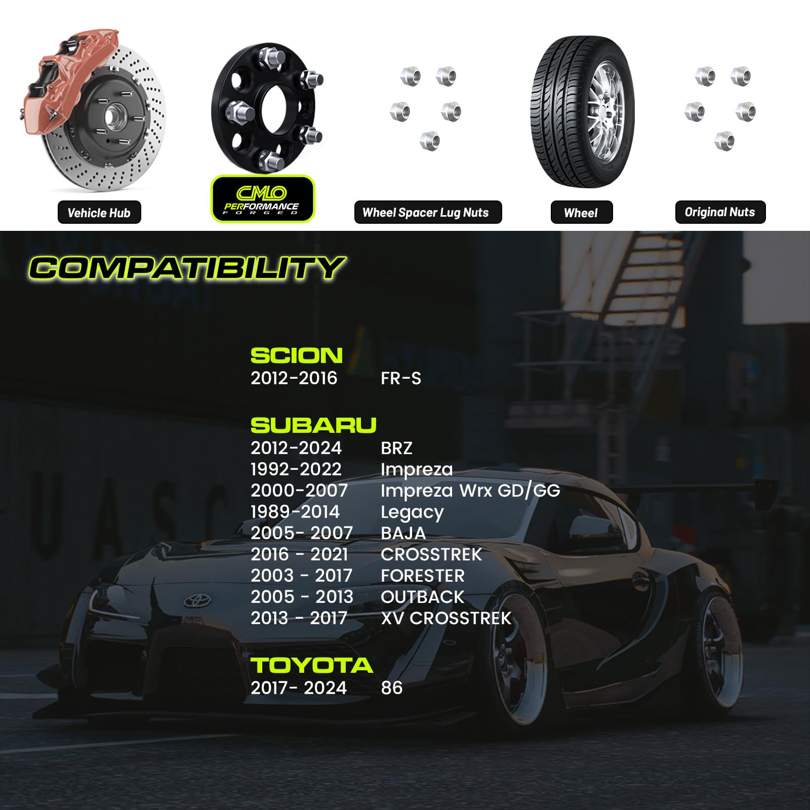 20mm Hubcentric Black Wheel Spacers 5x100 - Compatible with Subaru BRZ, Impreza, Forester, WRX, XV Crosstrek, Outback, Legacy, Baja & Toyota GR86, 86, FR-S (4pcs, 56.1mm, M12x1.25) - Perfect for Enhanced Stance, Performance & Off-Roading