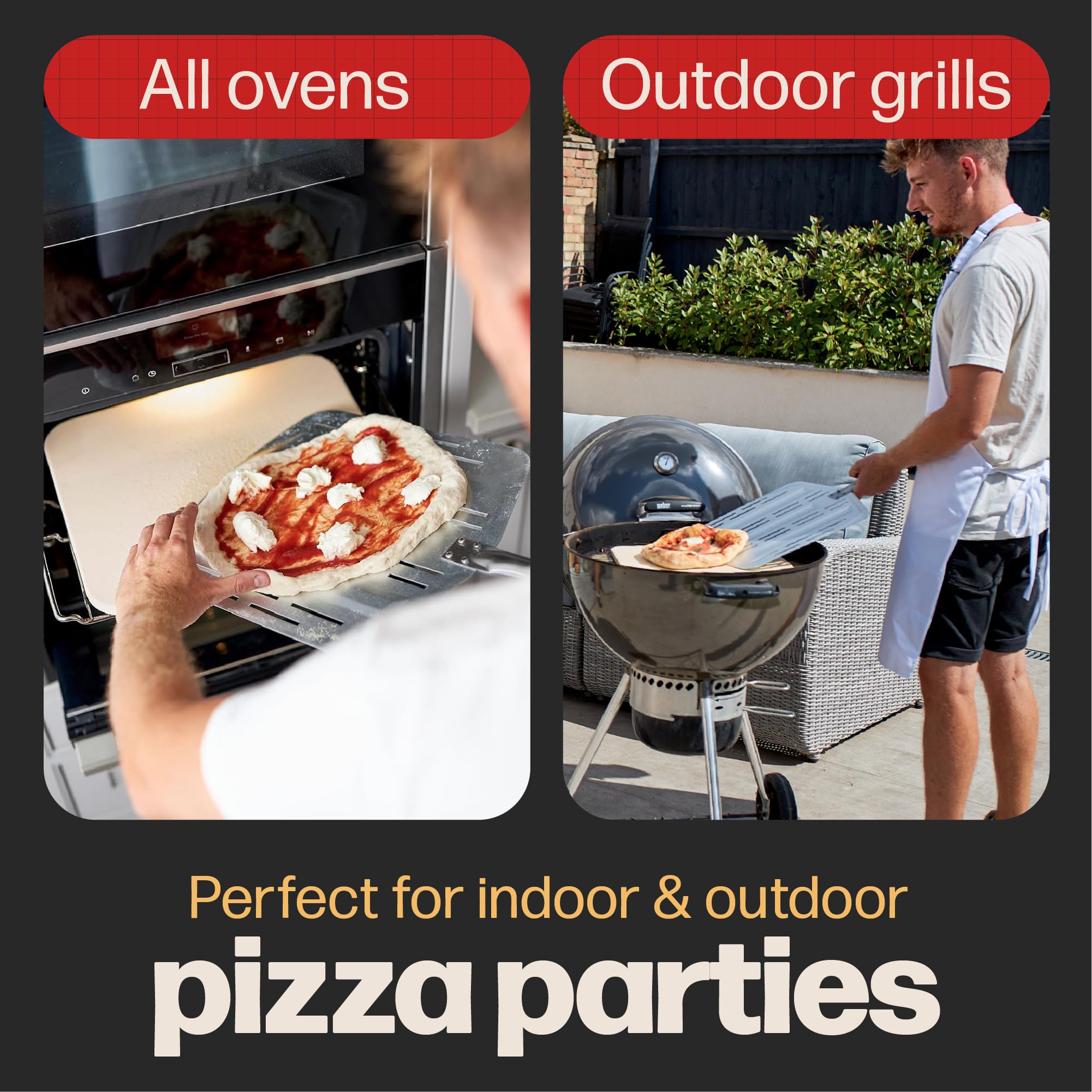 HANS GRILL Professional 15x12 Inch Rectangular Pizza Stone for Oven Baking & BBQ Grilling - Extra Large Pizza Stone with Peel - Restaurant Grade Baking Stone for Homemade Pizza, Bread & Desserts - Perfect for Outdoor Cooking & Backyard Parties