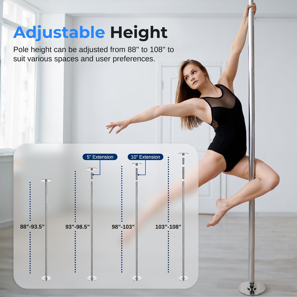 Portable Dancing Pole for Home & Studio - Adjustable Height, Sturdy & Safe for Pole Fitness, Dance, Exercise & Workouts - Perfect for Beginners & Professionals