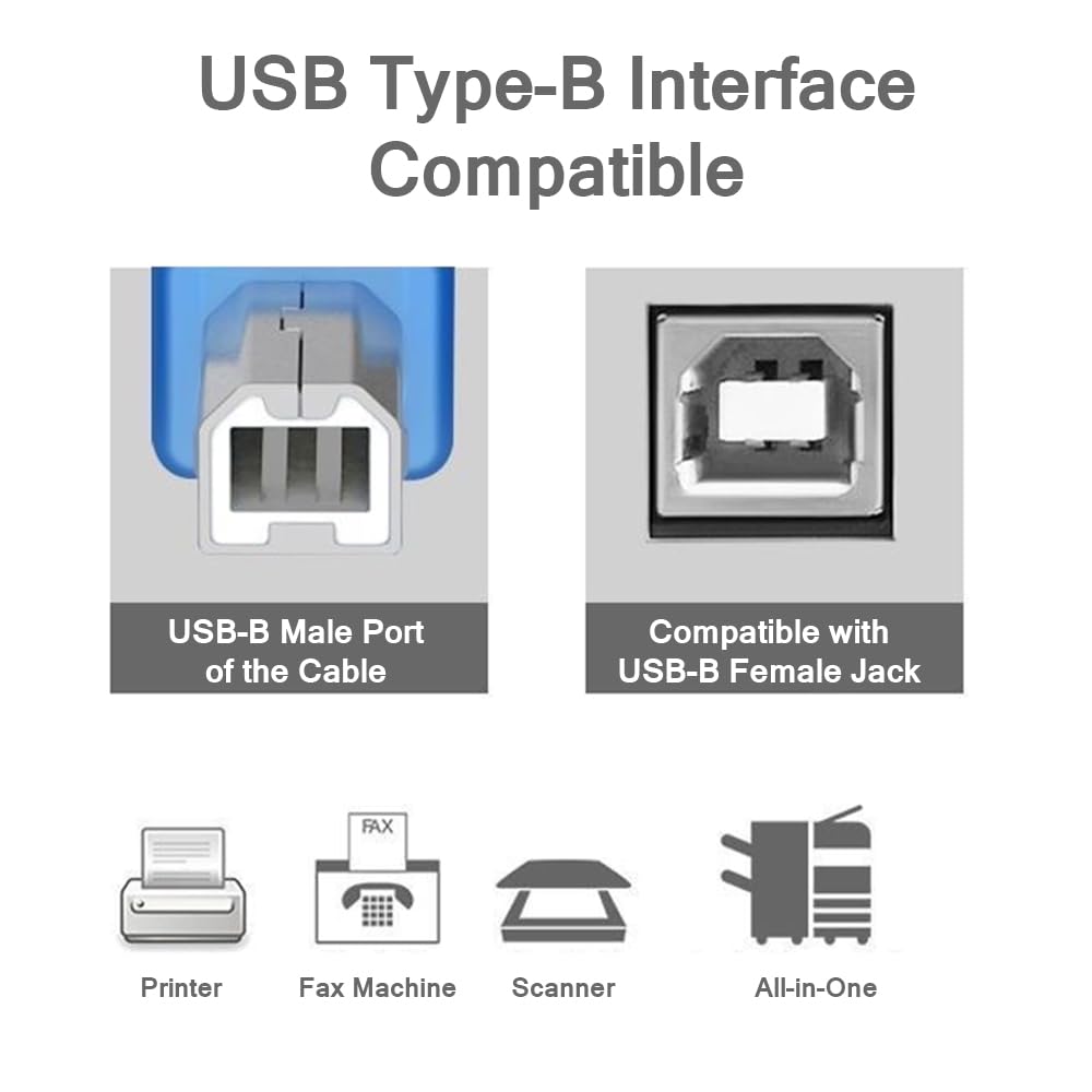 Premium USB A to USB B Printer Cable 2.0 High-Speed Data Transfer Cord (0.5M/1.64FT) - Compatible with HP, Canon, Dell, Epson, Brother, Lexmark, Xerox Printers, Scanners & External Hard Drives | Perfect for Home Office, Small Business & Tech Setups