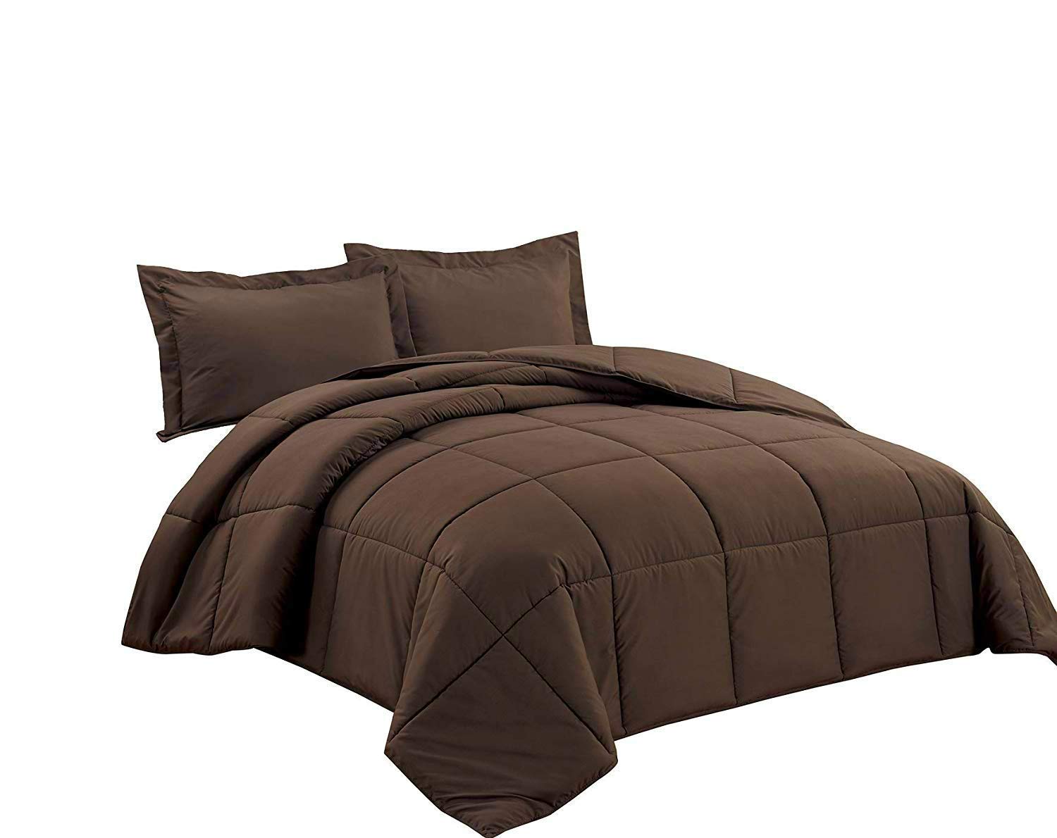 Organic Cotton Warm 400 GSM 3-Piece Quilted Microfiber Comforter Set - Down Alternative, 400TC All-Season Duvet Insert with Corner Tabs + 2 Pillowcases, Super King Size, Chocolate Brown | Perfect for Bedroom, Guest Room, and Cozy Winter Nights