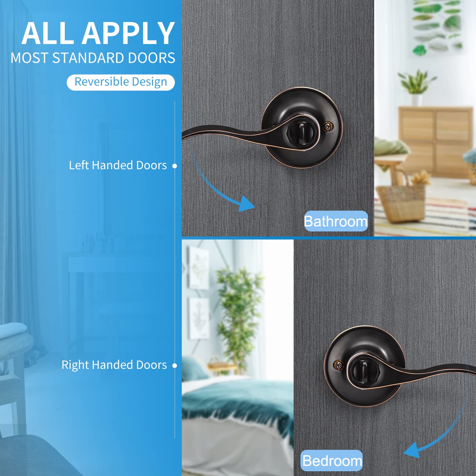 Infun 3 Pack Oil Rubbed Bronze Door Levers - Keyless Privacy Door Lockset for Bedroom & Bathroom, Elegant Wave Handle Design - Perfect for Home Interior, Office, and Rental Properties (Lock from Inside)