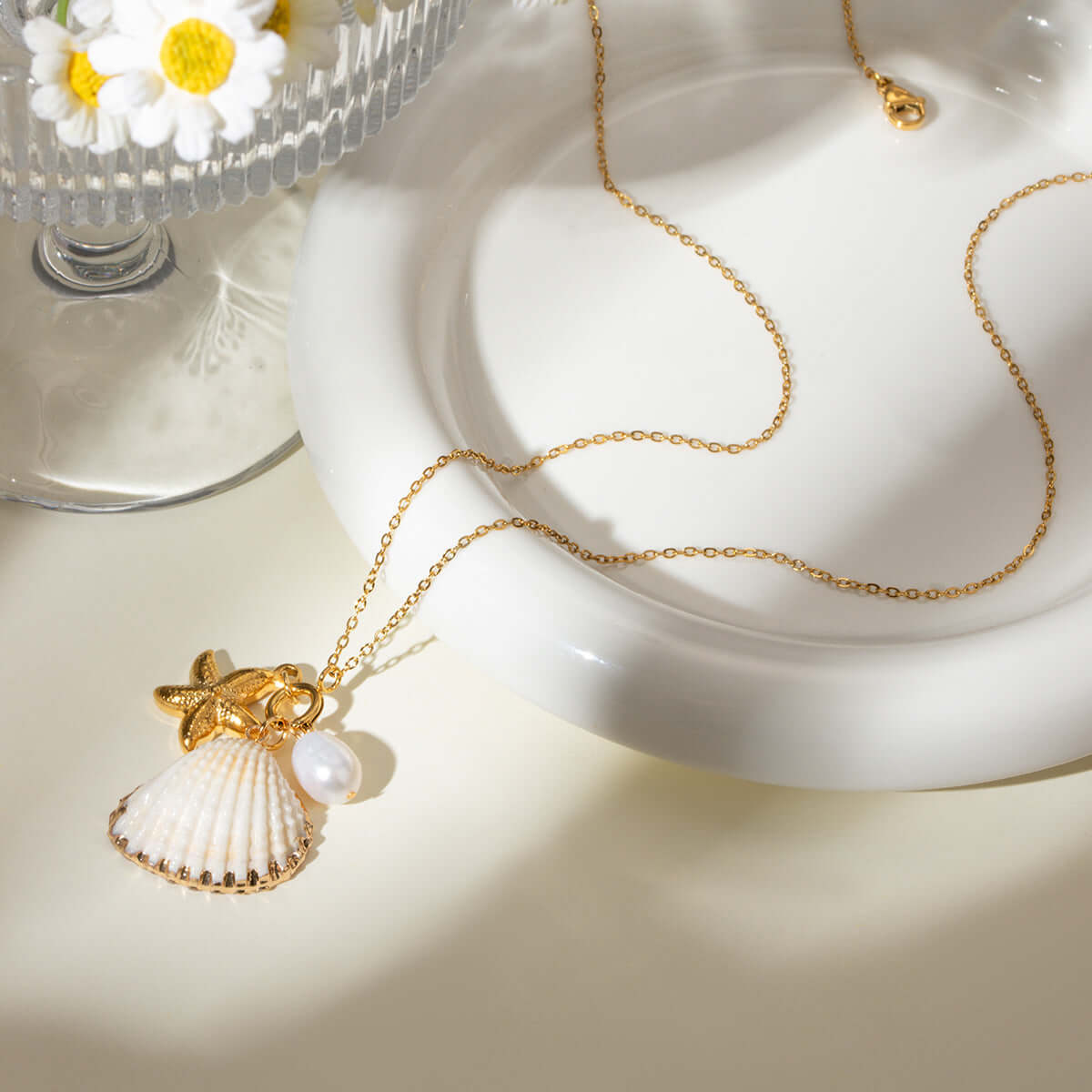 Beach Shell Coconut Girl Starfish Pendant Necklace - Boho Coastal Jewelry for Women | Perfect for Summer Vacations, Beach Weddings & Tropical Getaways | JDN031