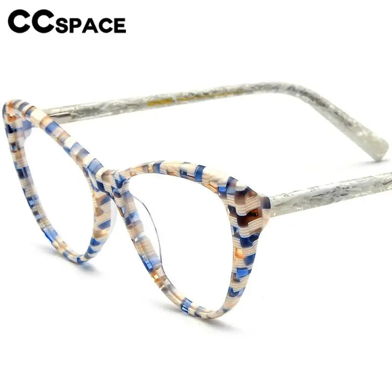 CCspace Unisex Full Rim Cat Eye Acetate Eyeglasses Frame 56917 - Trendy Retro Style for Women & Men - Perfect for Office, Reading, Fashion Accessory