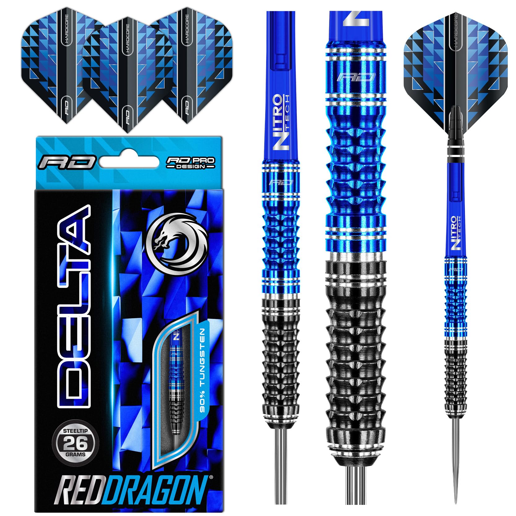 Premium Tungsten Steel Darts Set - 90% Tungsten Red Dragon Delta 2 Darts with Flights, Shafts & Wallet - Professional Darts Accessories for Bars, Tournaments & Home Practice