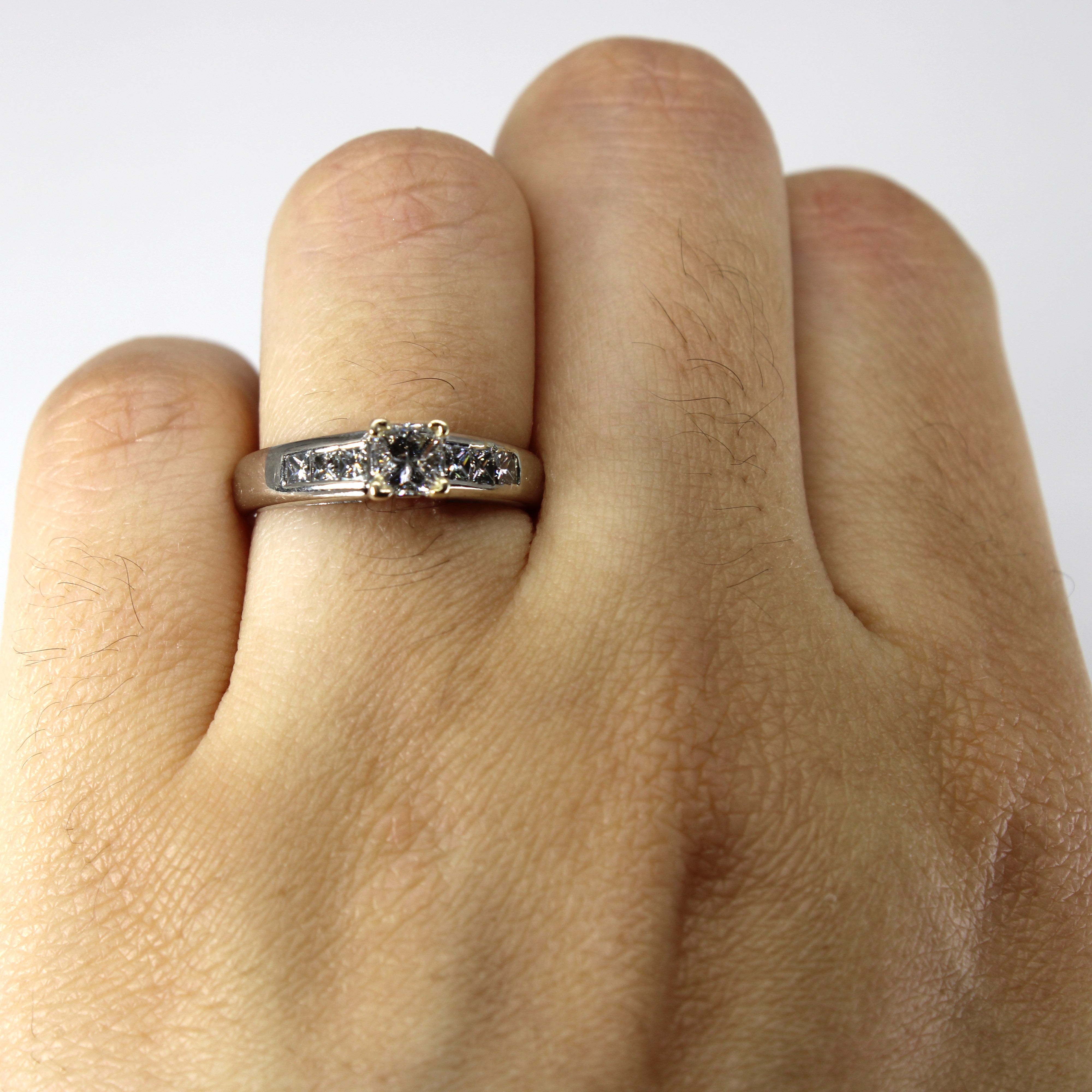 Solitaire Princess Canadian Diamond 18k White Gold Channel Set Ring | 0.40ct Center Stone, 0.37ctw Total | Size 5.25 | Perfect for Engagement, Anniversary & Special Occasions