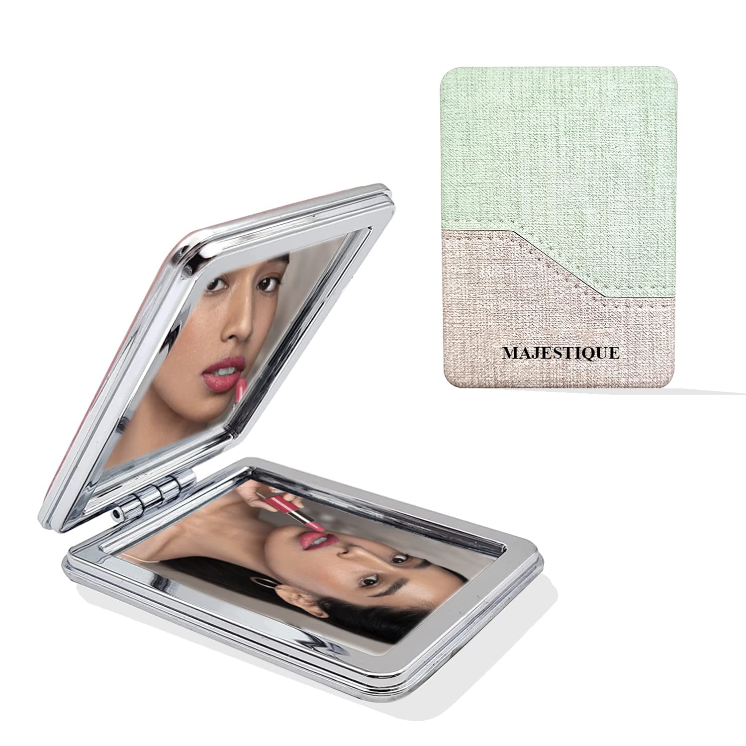 Majestique Portable Makeup Mirror - Square Framed Double-Sided Travel Mirror for Women & Men | Distortion-Free Vanity Mirror with Dresser Mount | Perfect for Home, Office & Travel (Multicolor)