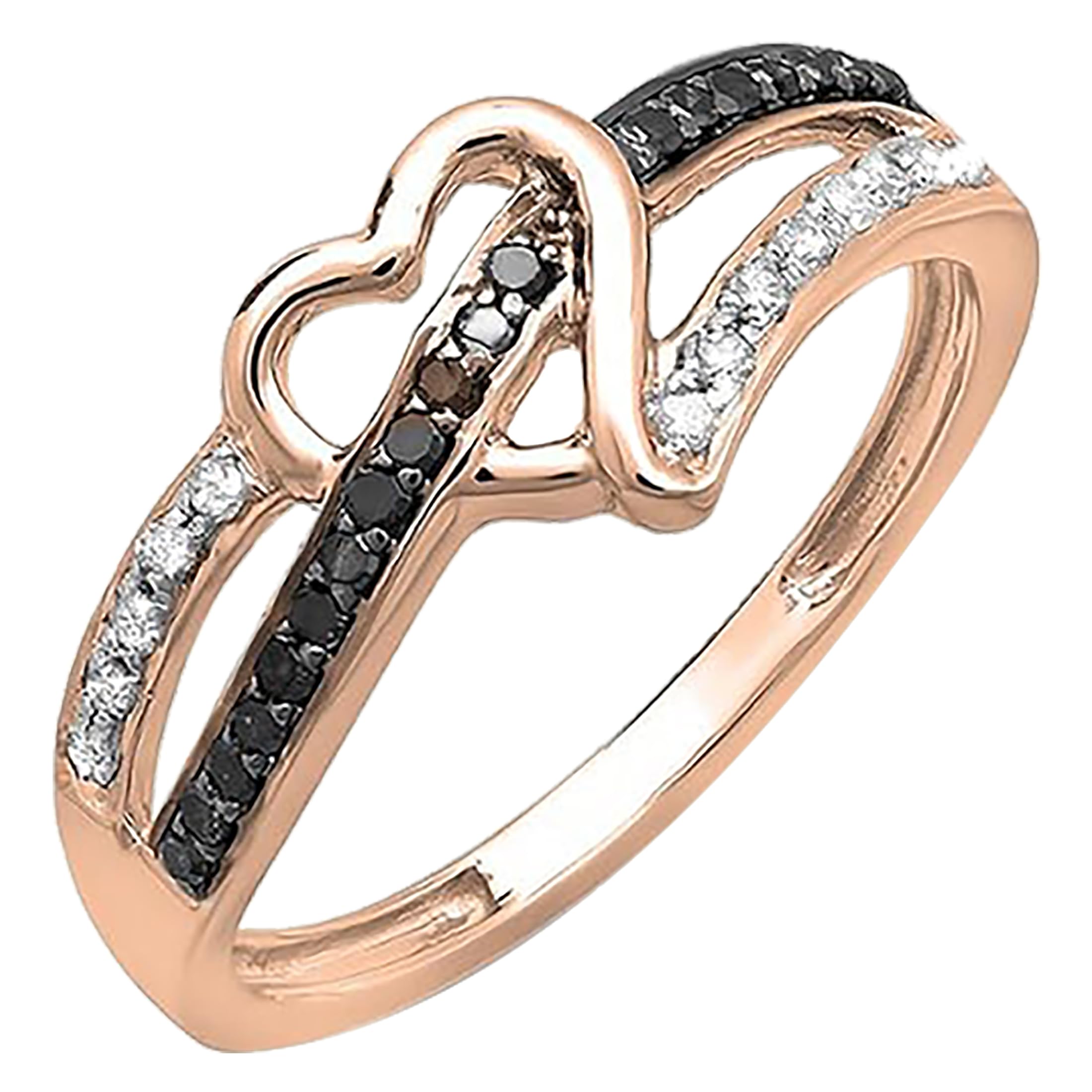 0.15 Carat Black & White Diamond Heart Promise Engagement Ring for Women - Solid Gold, Dazzlingrock Collection | Perfect for Proposals, Anniversaries & Romantic Gifts