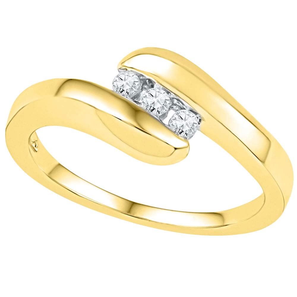 10K Yellow Gold Women's Round Diamond 3-Stone Promise Ring - 1/8 Cttw - Perfect for Anniversaries, Engagements & Special Occasions