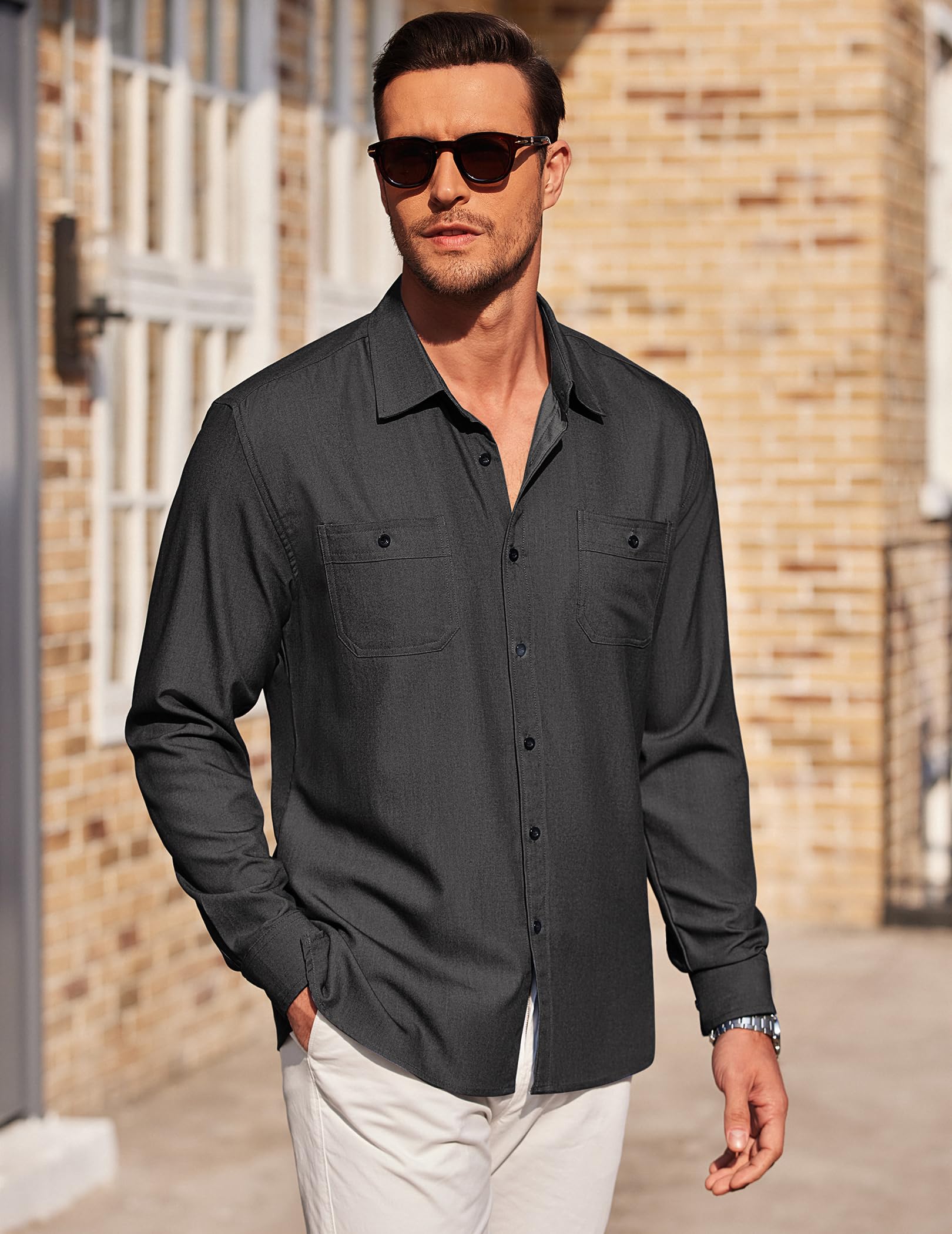 COOFANDY Men's Casual Button Down Shirts - Long Sleeve Wrinkle-Free Dress Shirts for Business & Office Wear - Perfect for Work, Date Night & Formal Occasions