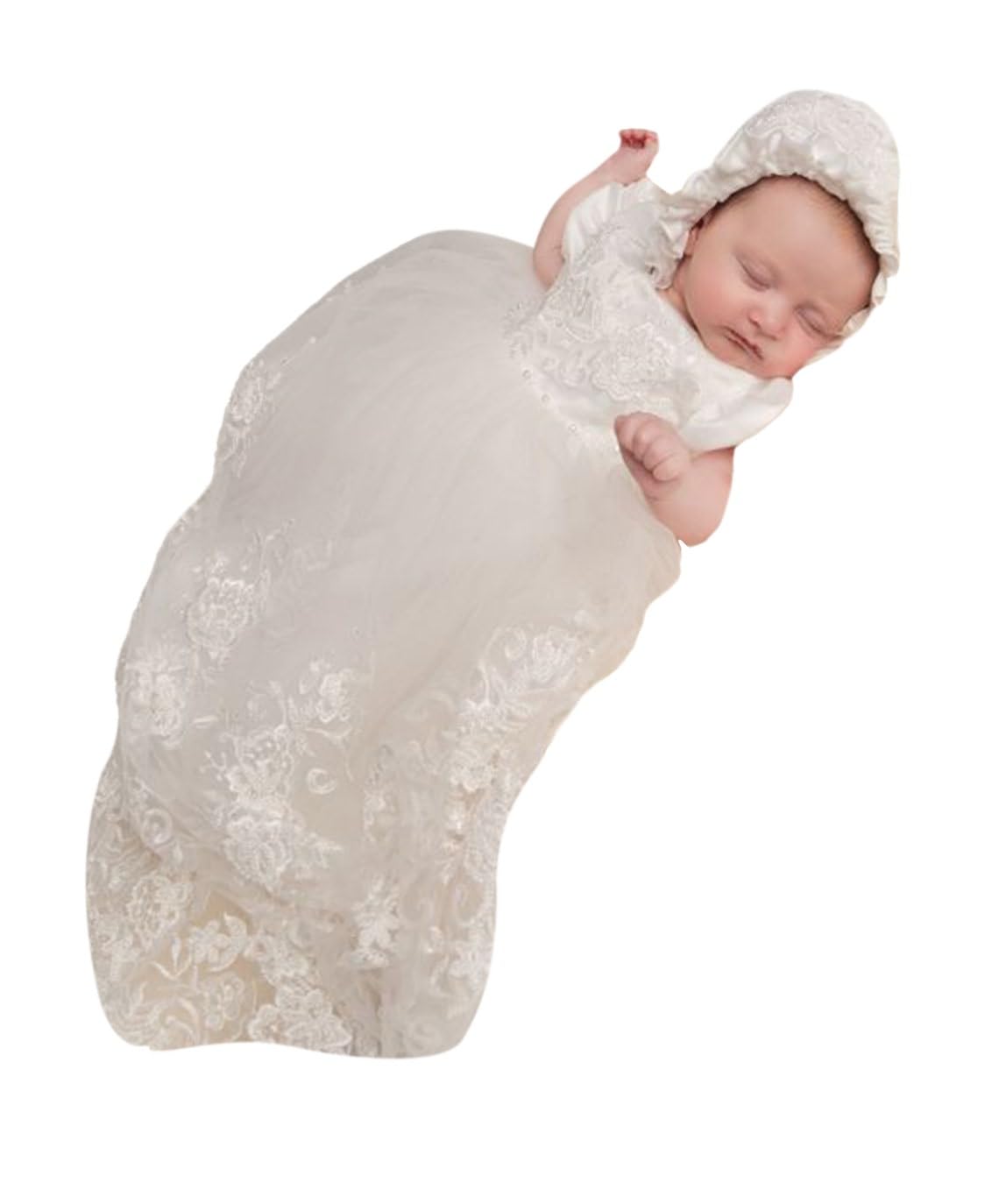 Luxurious SIRRI Baby Girls Christening Gown & Bonnet Set - Elegant Baptism Outfit for Newborns 0-9 Months - Perfect for Christenings, Baby Showers & Special Occasions