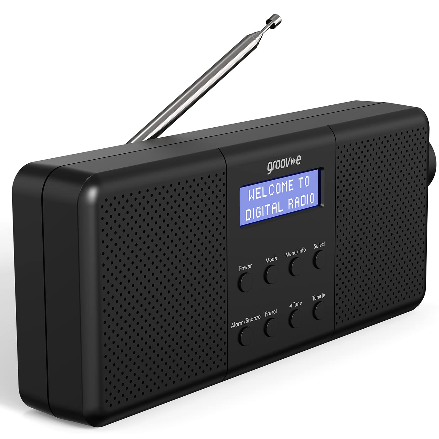 Groov-e Vienna Rechargeable DAB & FM Digital Radio with Bluetooth, Alarm Clock & LCD Display - Portable Wireless Radio for Home, Office, Travel - 40 Preset Stations, Micro USB/Battery Powered - Black