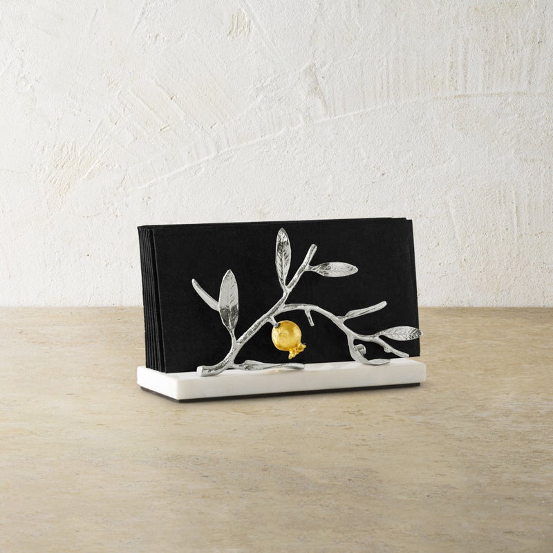 Elegant Pomegranate Silver & Gold Vertical Napkin Holder - Perfect for Wedding, Party, and Holiday Table Decor