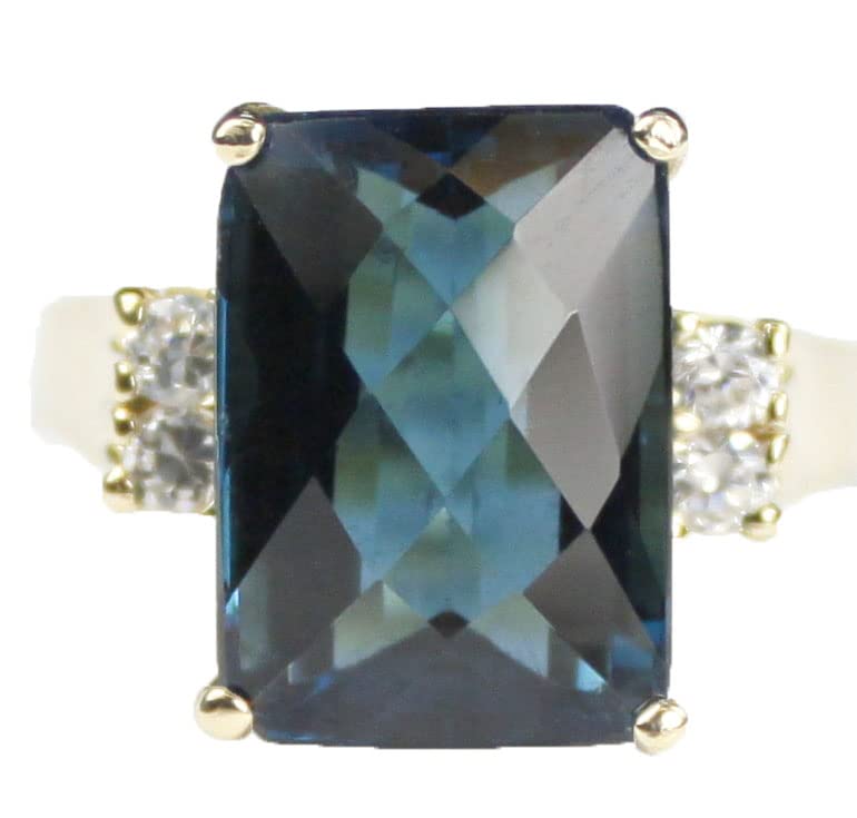London Blue Topaz 10k Yellow Gold Women's Ring with 4 CZ Accent Stones - Elegant Jewelry for Weddings, Anniversaries & Special Occasions