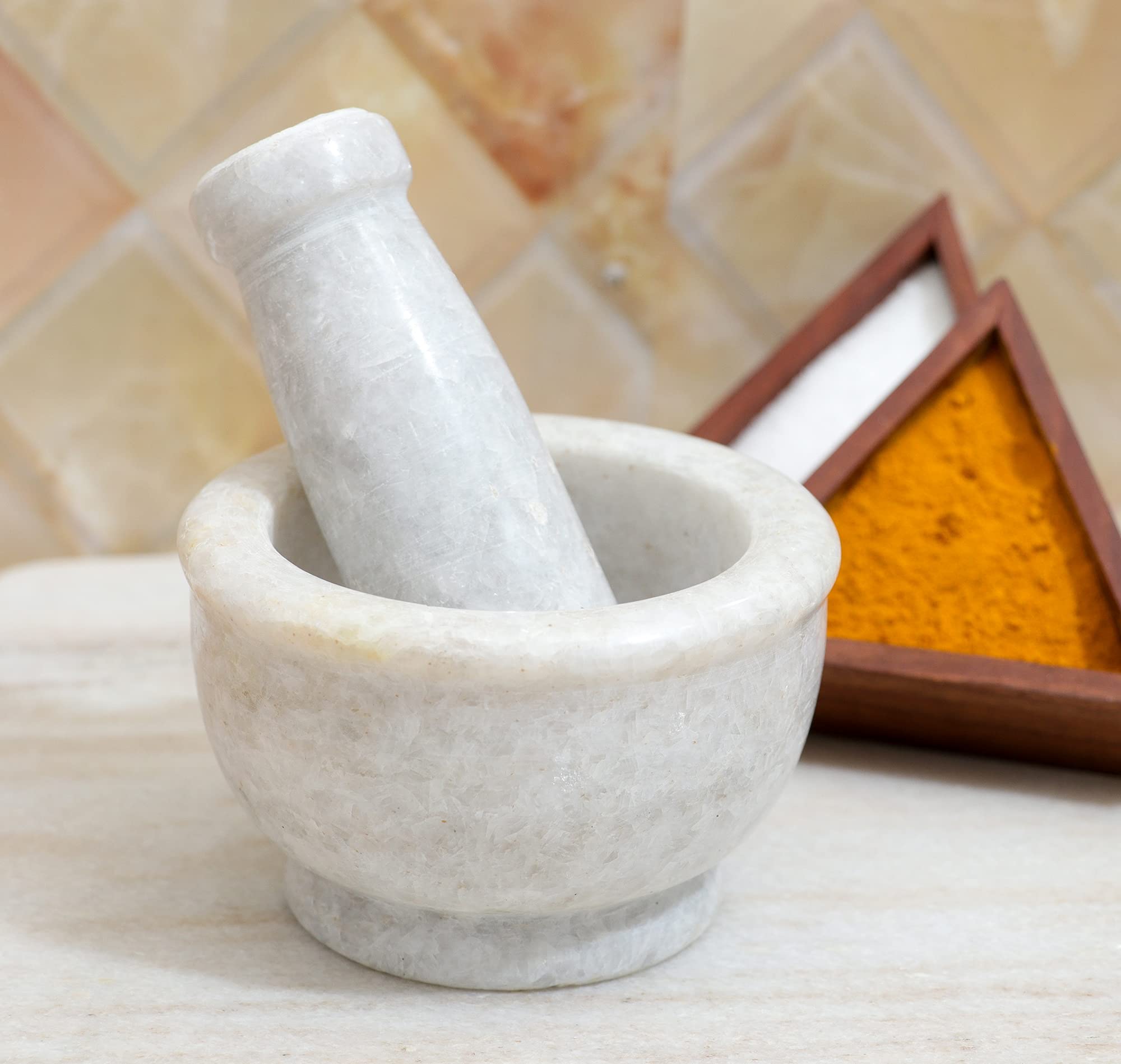 Premium White Marble Mortar and Pestle Set - 4 Inch Spice Grinder & Herb Crusher - Perfect for Guacamole, Pesto, Spices, Pills - Elegant Kitchen Gift for Women - Ideal for Home Cooking, Herbal Remedies & Gourmet Food Preparation
