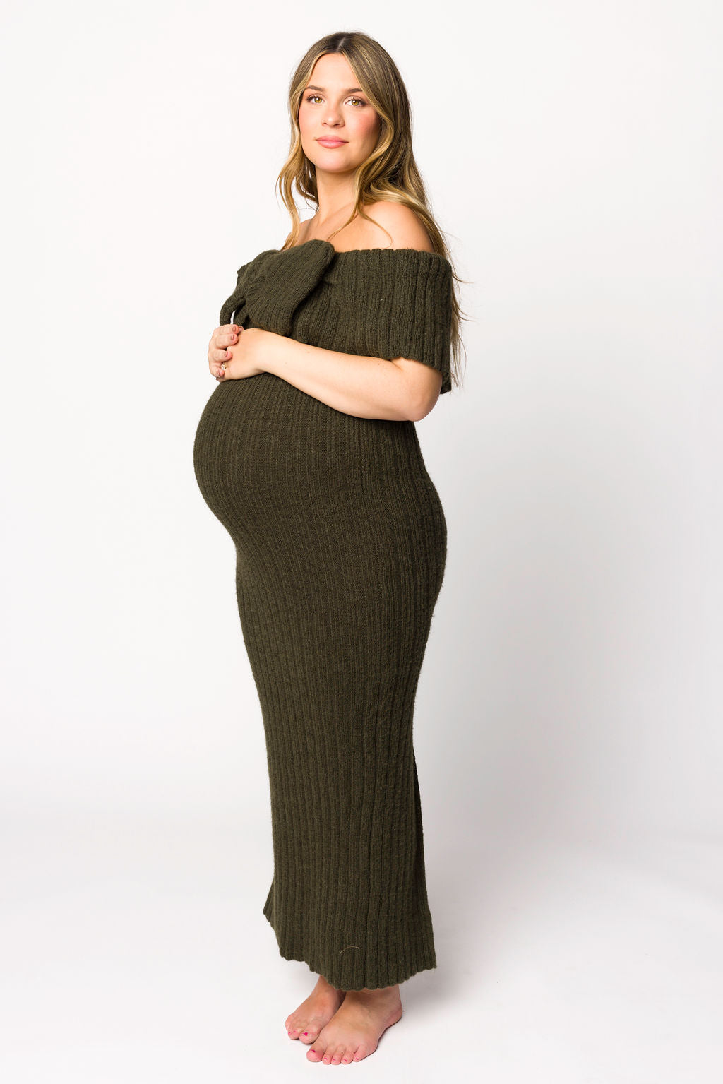 Aston Bow Front Maxi Sweater Dress in Dark Green - Bump Friendly Maternity Wear for Pregnancy & Nursing - Perfect for Fall/Winter Outfits, Office Wear & Special Occasions