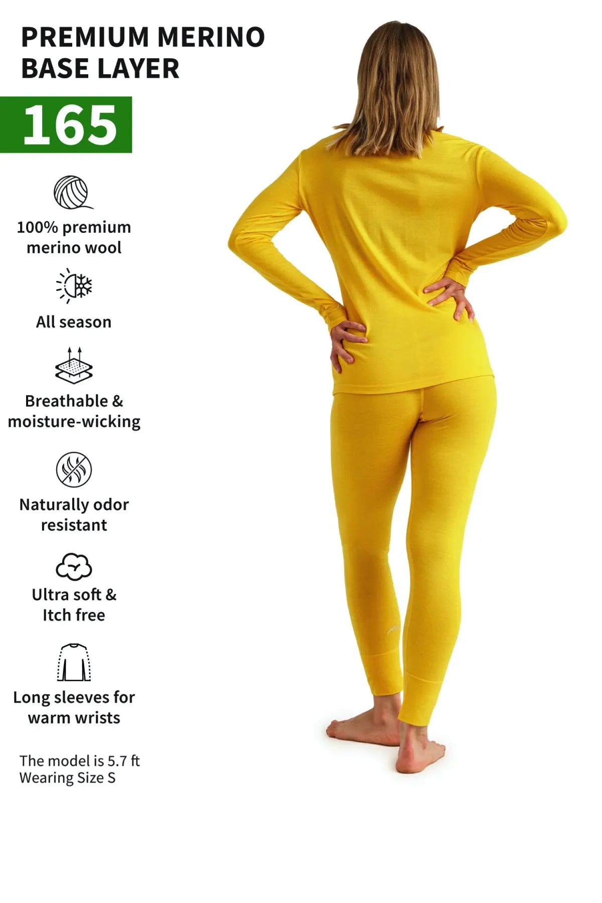 Premium Women's Merino Wool Thermal Underwear Set - 165 Gold Color | Soft & Warm Base Layer for Winter, Skiing, Hiking & Outdoor Activities