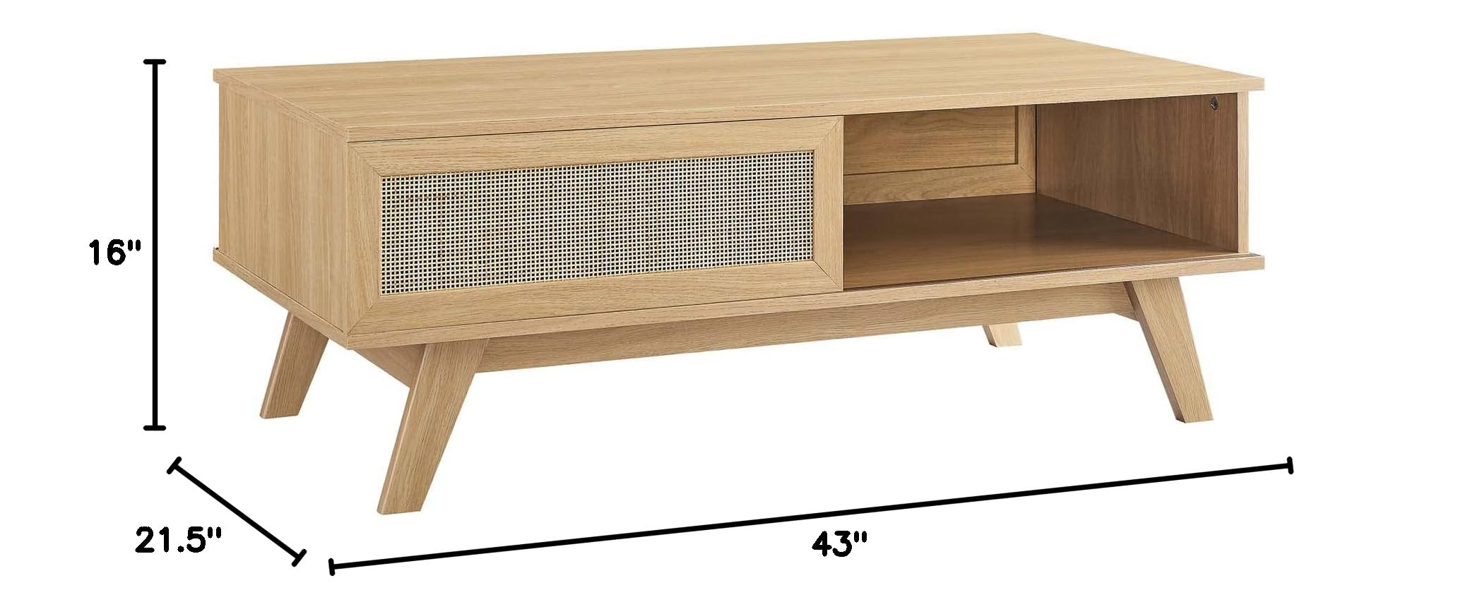 Modway Soma Modern Rattan Coffee Table - 43 Inch Oak Wood Round Accent Table for Living Room, Patio & Outdoor Decor