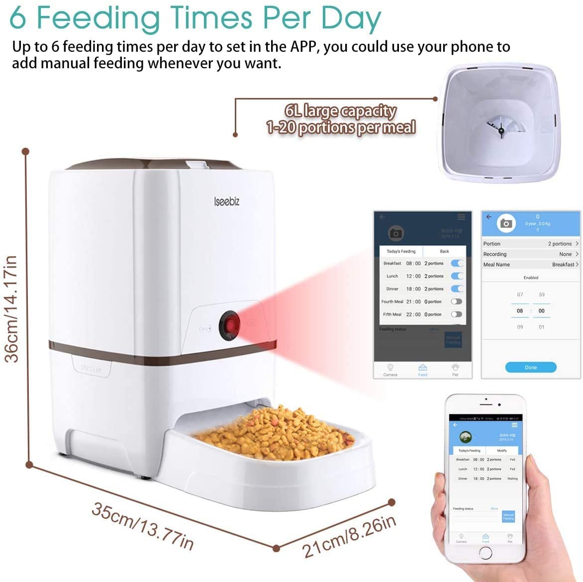 Smart Automatic Pet Feeder with Camera & App Control - 6L Capacity, 2-Way Audio, Voice Reminder & Video Recording - Perfect for Medium/Large Cats & Dogs - Works with Alexa - Ideal for Busy Pet Owners, Travel & Multi-Pet Homes