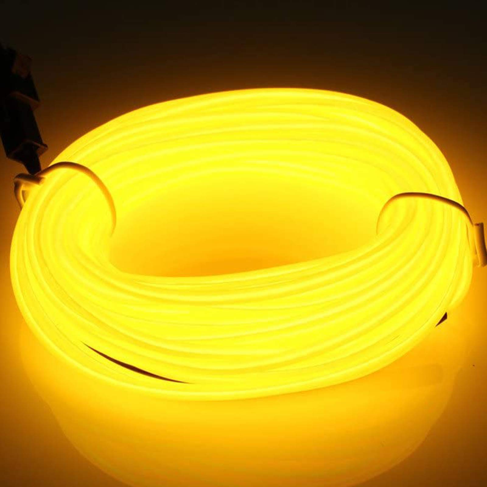 JIGUOOR 16.4ft EL Wire Battery Pack - 5m Bright Neon Light Strip with 360° Illumination - Flexible Neon Tube Rope Lights for DIY, Party, Halloween, Christmas Decorations - Perfect for Home, Bar, Club, Stage & Outdoor Events (Yellow)