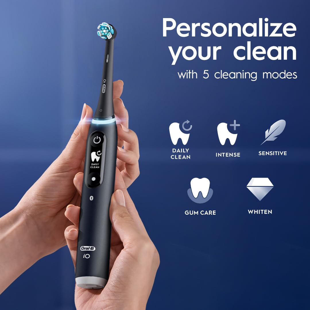 Oral-B iO Series 6 Electric Toothbrush - Smart Pressure Sensor, 5 Modes, 2-Min Timer, Travel Case Included - Gentle Gum Protection for Daily Oral Care at Home & Travel (Black)