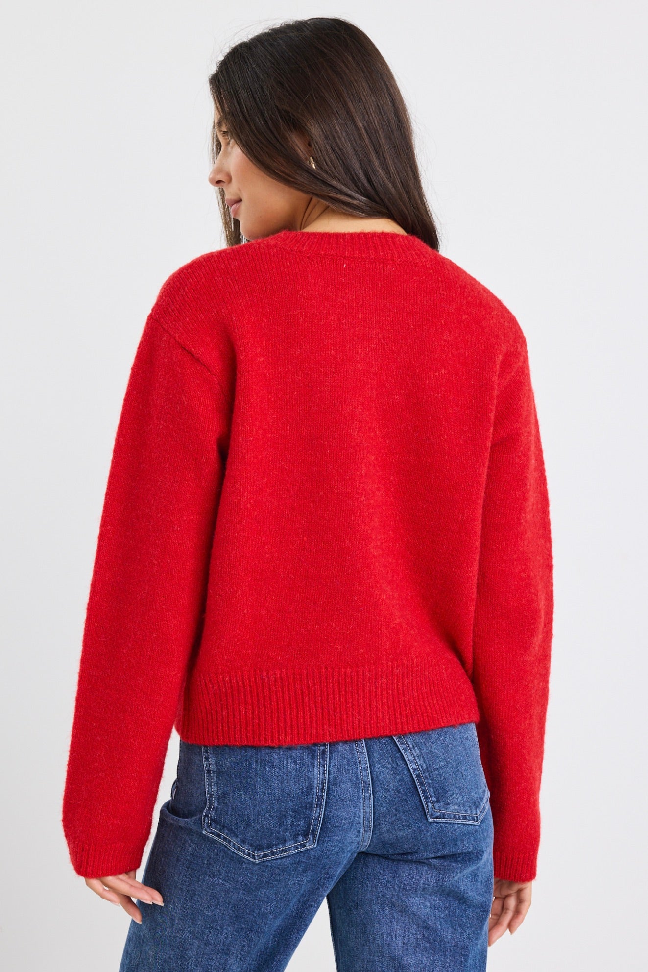 Imprint Red Soft Knit Crewneck Cardigan - Women's Cozy Sweater for Fall & Winter | Perfect for Office, Casual Outings & Date Nights