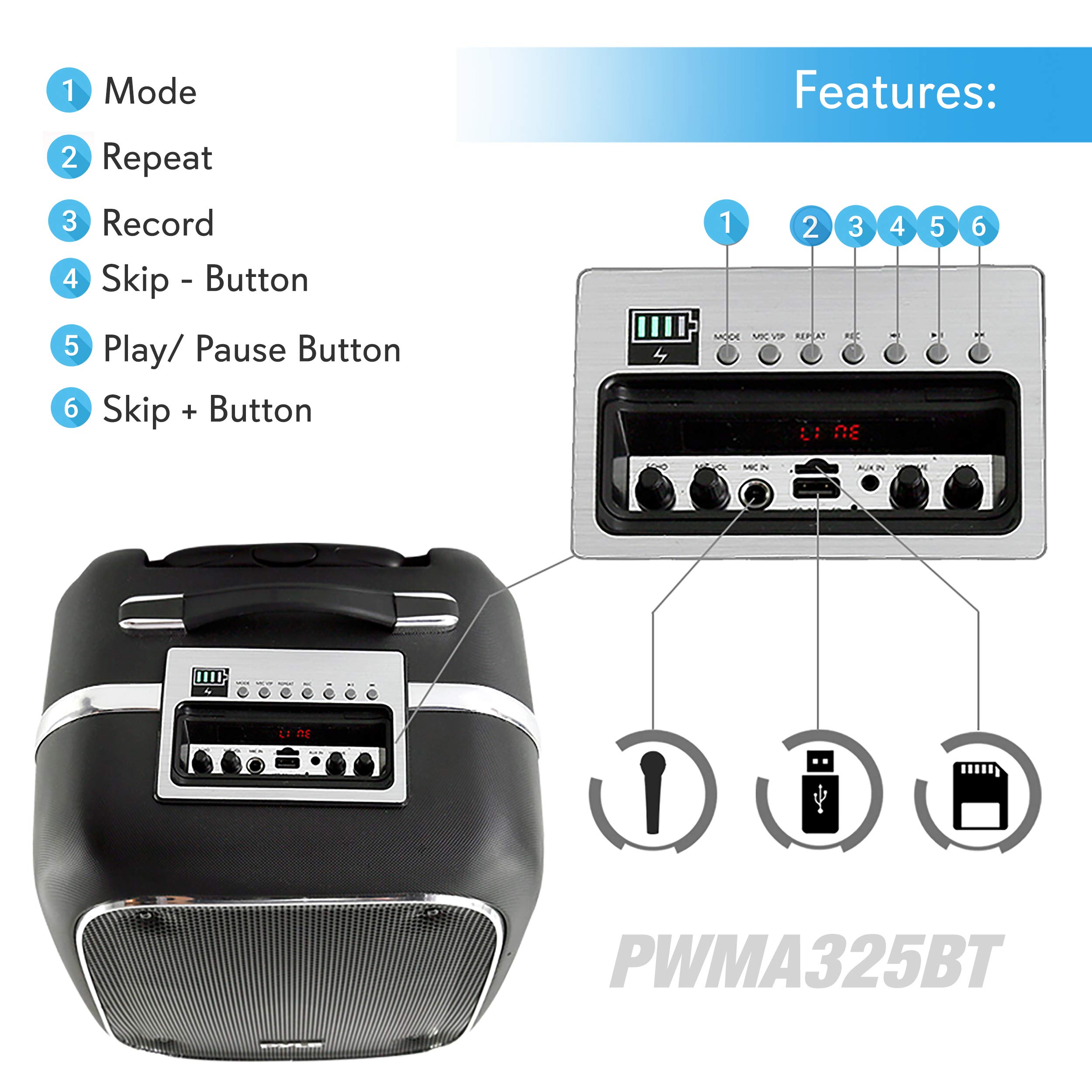 Pyle Portable PA Speaker System with Bluetooth, Karaoke Microphone, FM Radio & MP3/USB/SD Support - Perfect for Outdoor Events, Parties, and Public Speaking