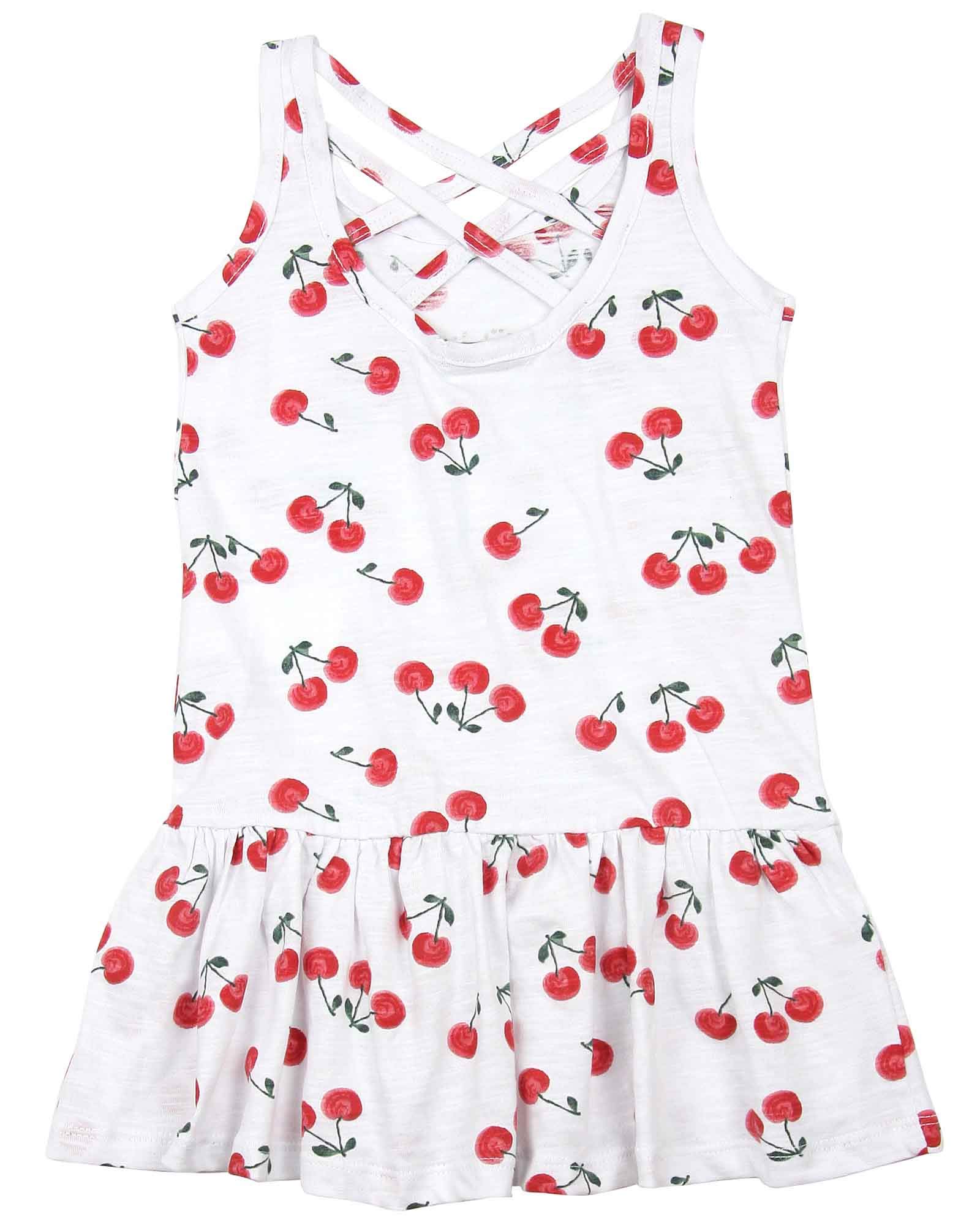 Losan Girls Sundress - Floral Cherry Print Summer Dress for Toddlers & Kids, Sizes 2-7 | Perfect for Beach, Party & Outdoor Play