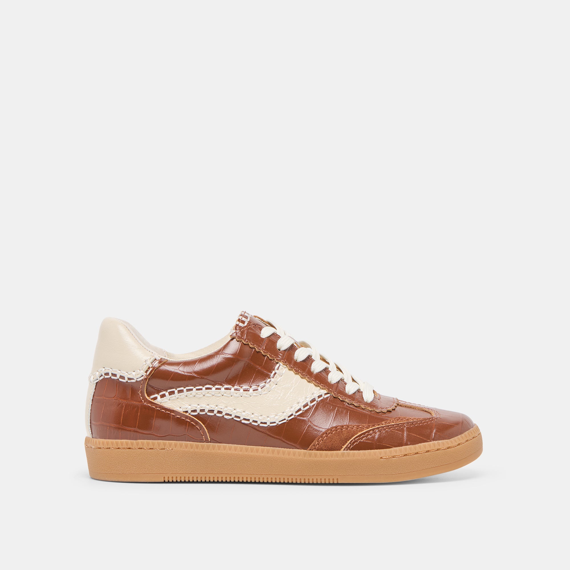 Stylish Cognac Crocodile Embossed Leather Sneakers - Notice Stitch Design - Perfect for Casual Wear, Office & Outdoor Activities