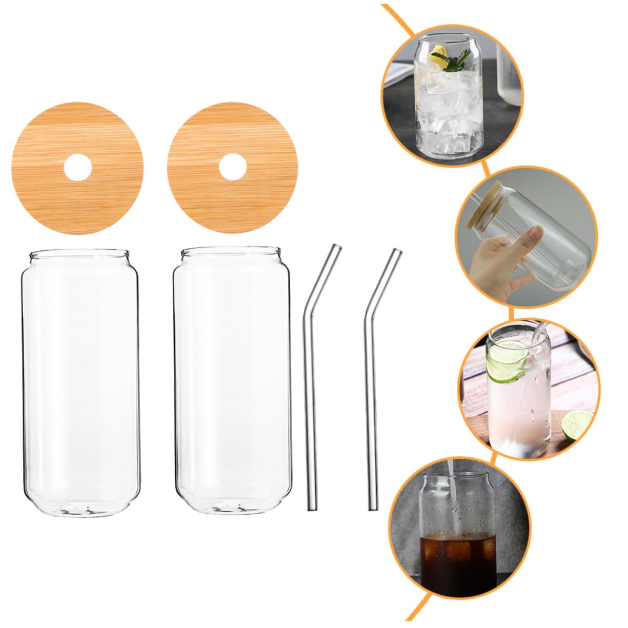 **Hemoton 16oz Mason Jars with Wooden Lids - Set of 2 Clear Glass Drinking Cups for Iced Coffee, Smoothies, Cocktails & Wine | Reusable Water Bottles for Home, Office & Outdoor Use**