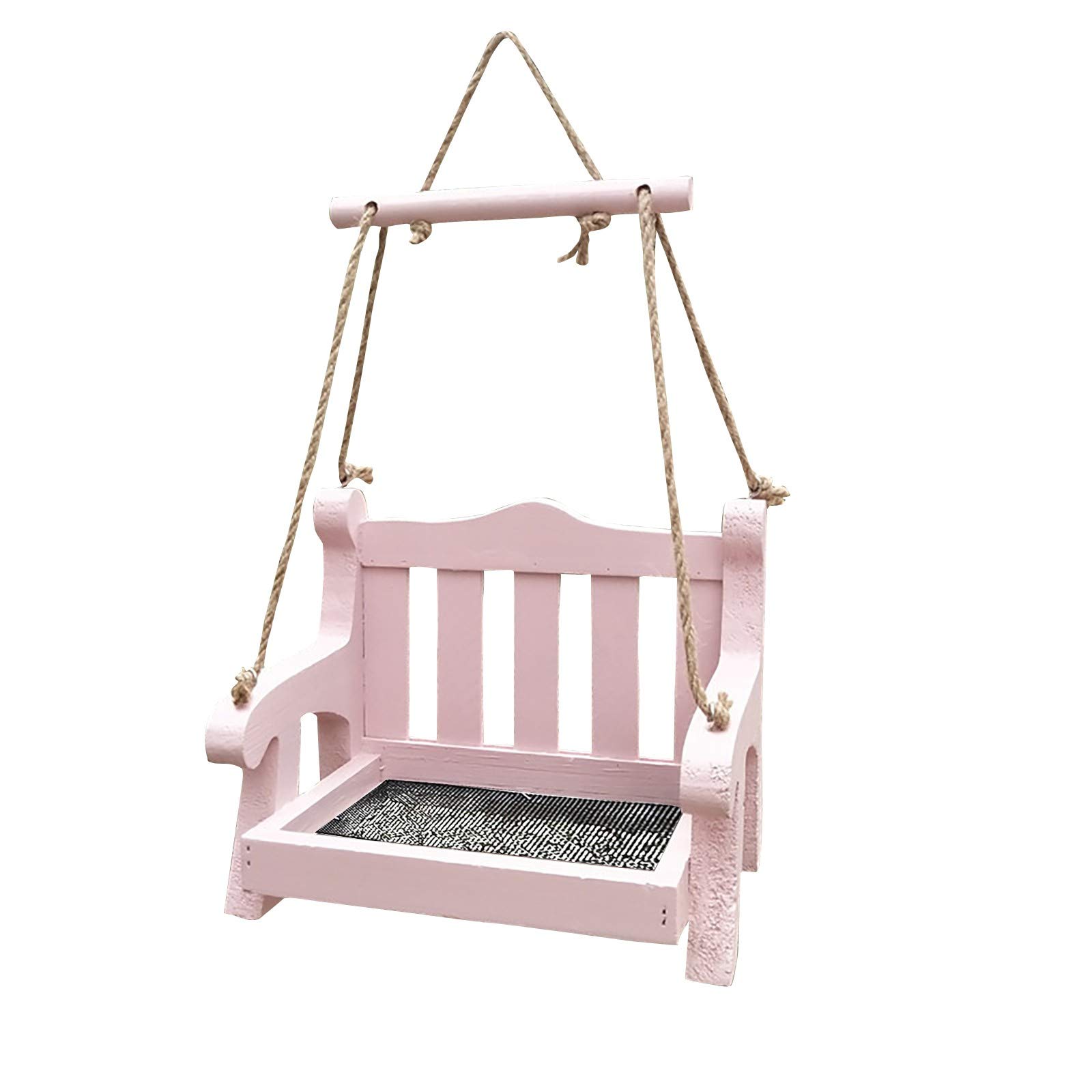 Wooden Hanging Bird Feeder for Garden - Outdoor Pet Bird Decoration with Chair Design, Perfect for Patio Lawn & Backyard (Pink) | Attract Wild Birds to Your Yard