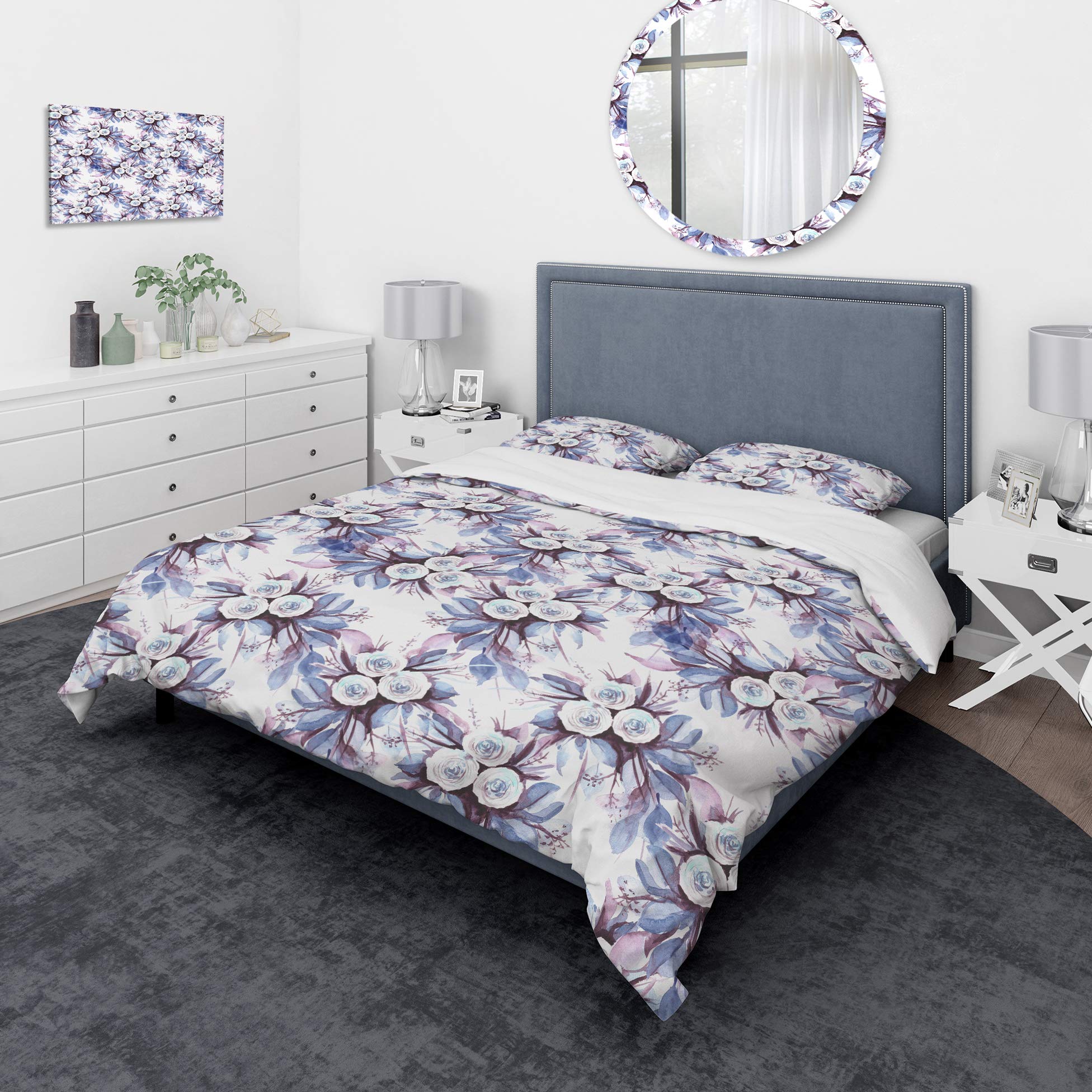 Floral Duvet Cover Set King - Nautical Coastal Bedding for All Seasons